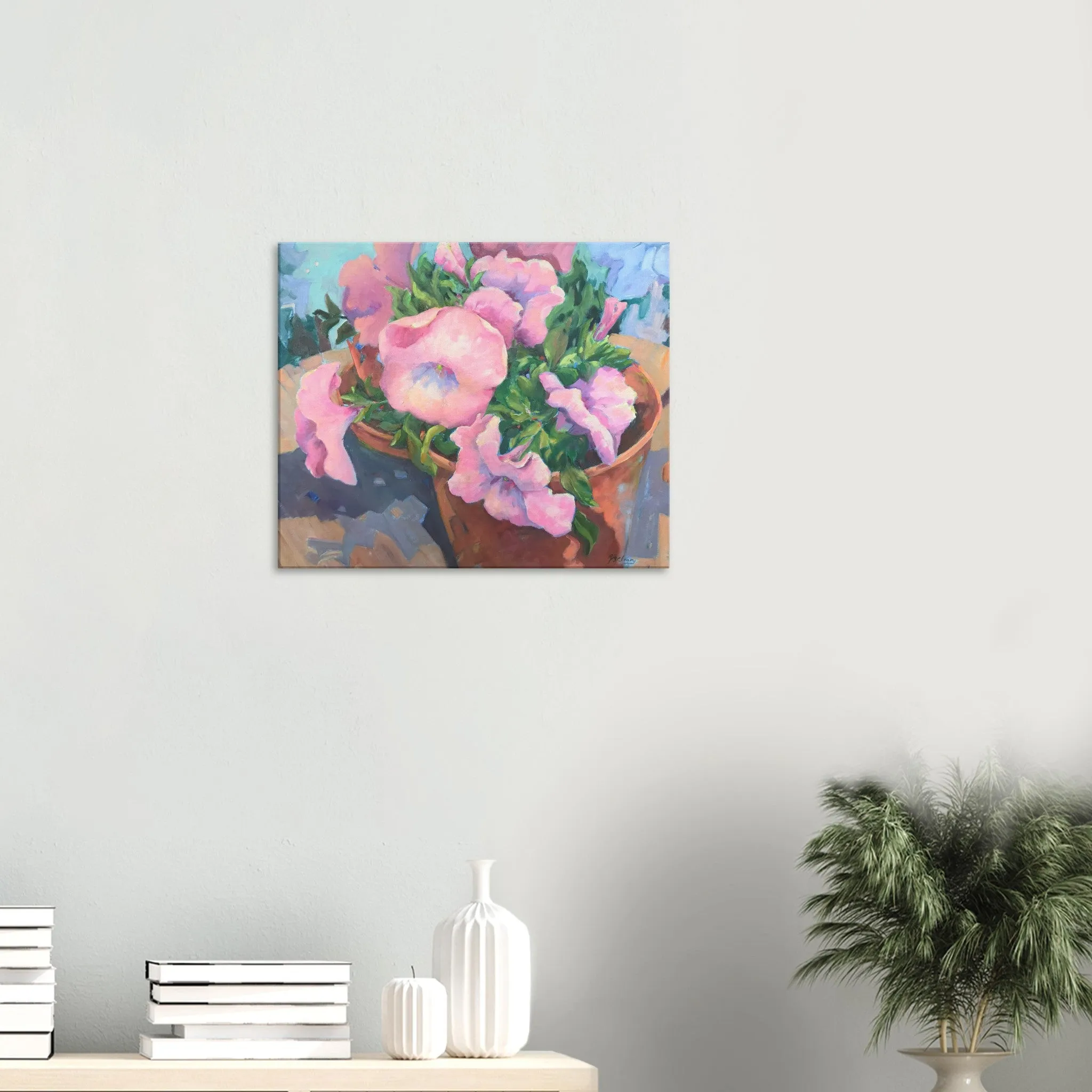 'Pink Petals in Bloom Floral I 20x24 inch Art Print on Canvas I Original Artwork by American Artist Barbara Cleary