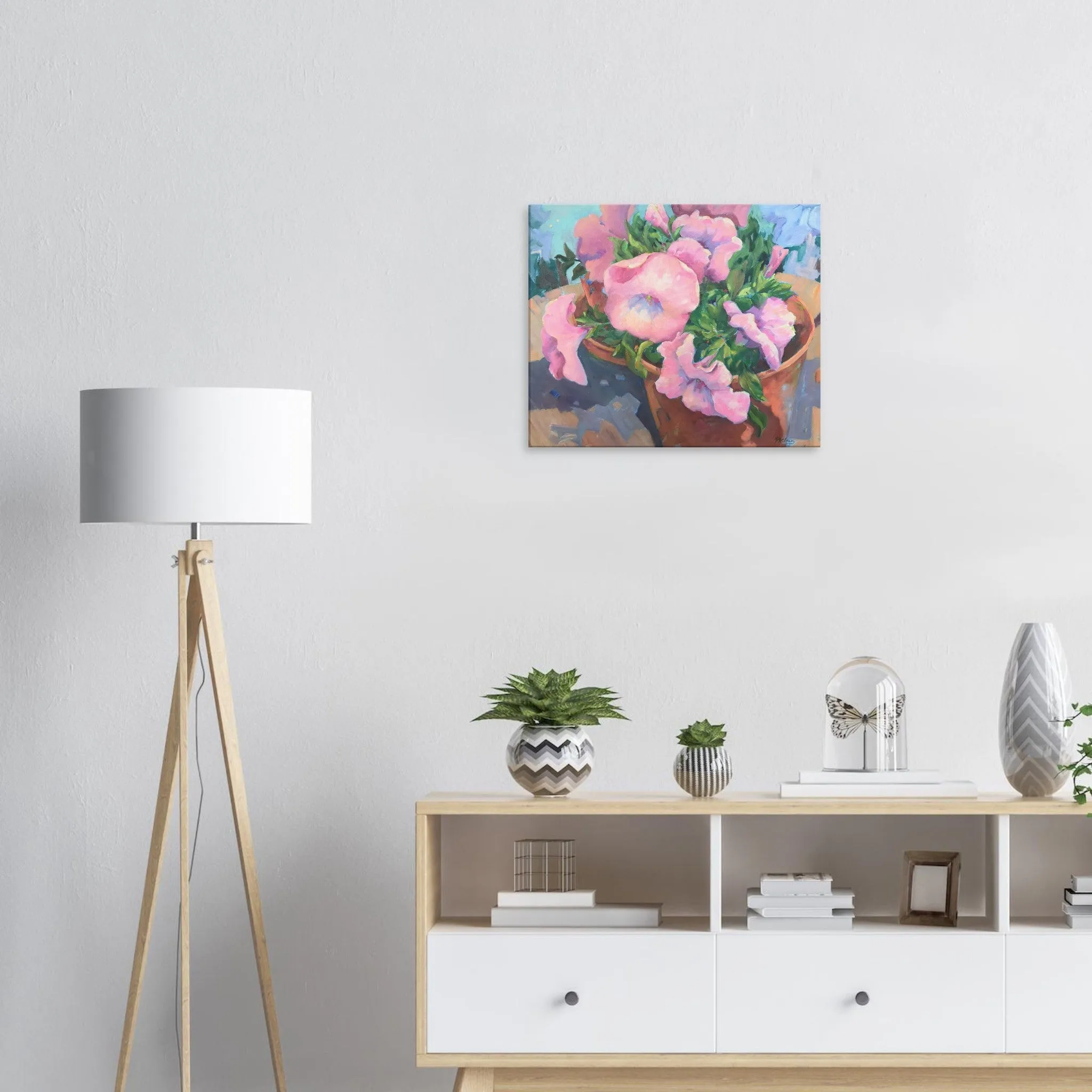'Pink Petals in Bloom Floral I 20x24 inch Art Print on Canvas I Original Artwork by American Artist Barbara Cleary