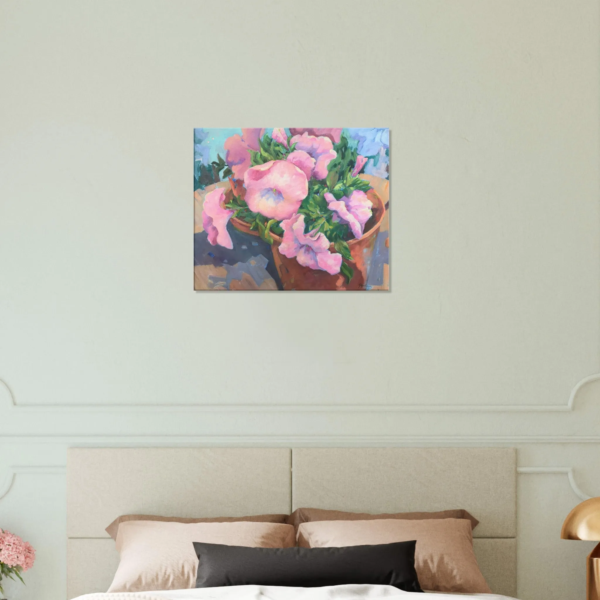 'Pink Petals in Bloom Floral I 20x24 inch Art Print on Canvas I Original Artwork by American Artist Barbara Cleary