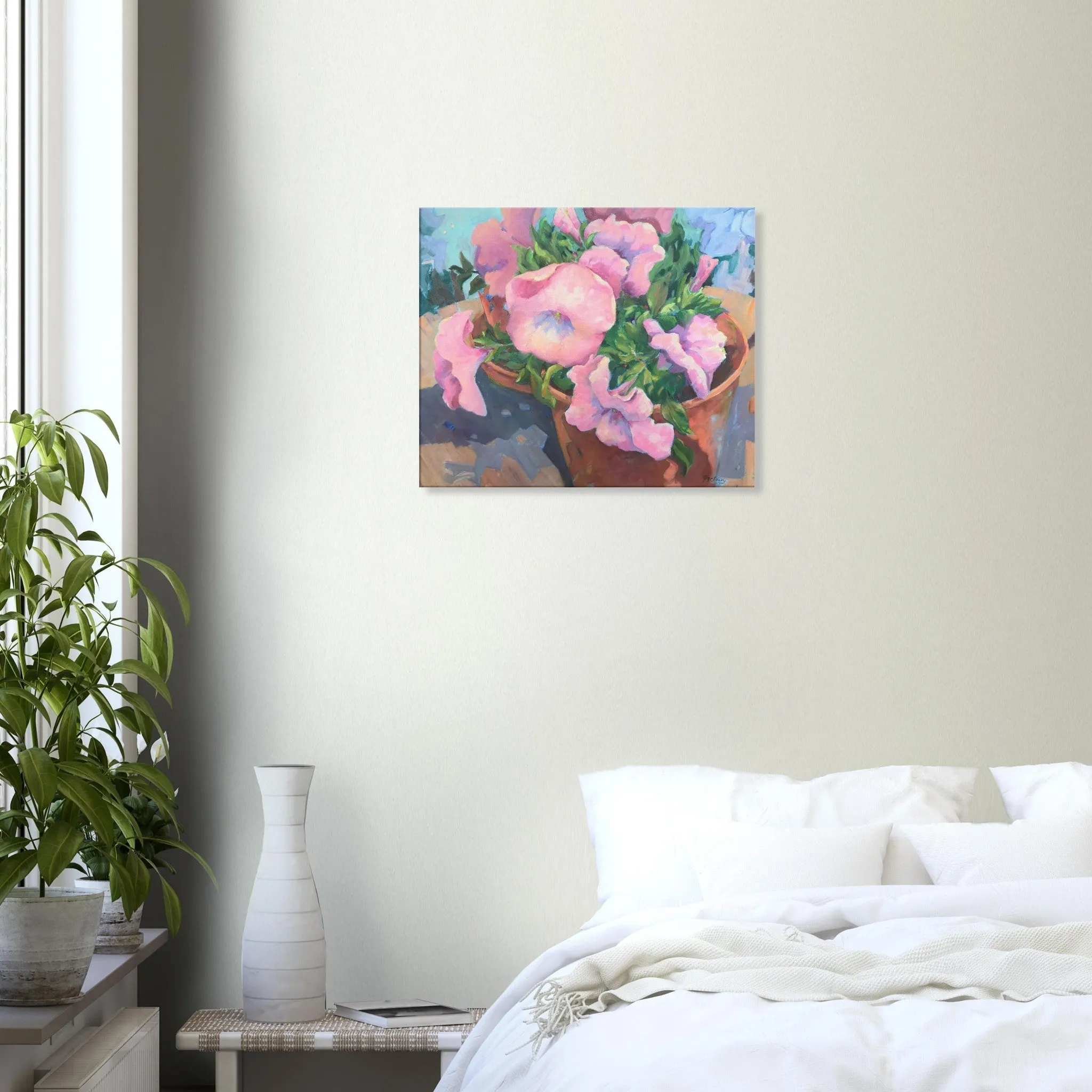 'Pink Petals in Bloom Floral I 20x24 inch Art Print on Canvas I Original Artwork by American Artist Barbara Cleary