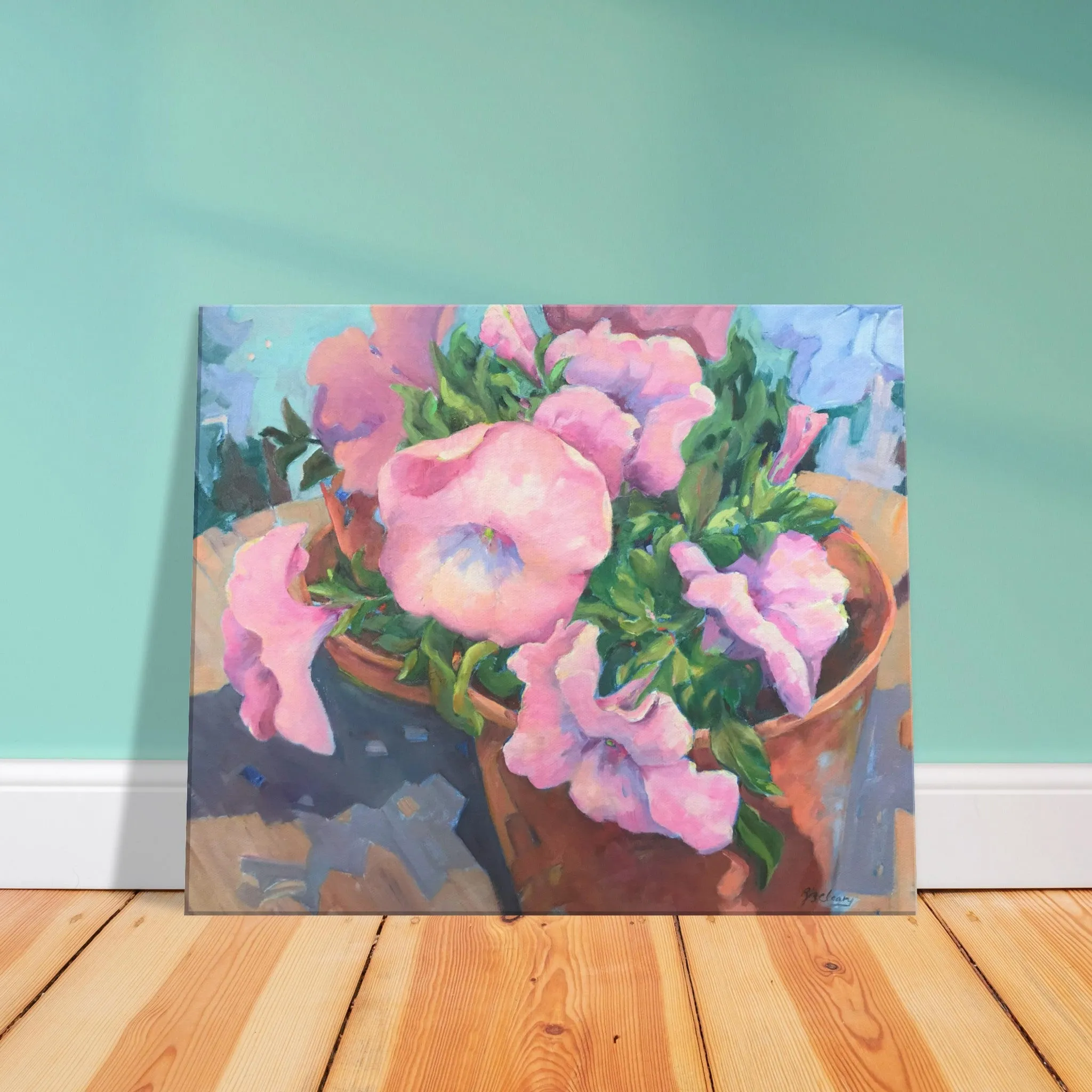 'Pink Petals in Bloom Floral I 20x24 inch Art Print on Canvas I Original Artwork by American Artist Barbara Cleary
