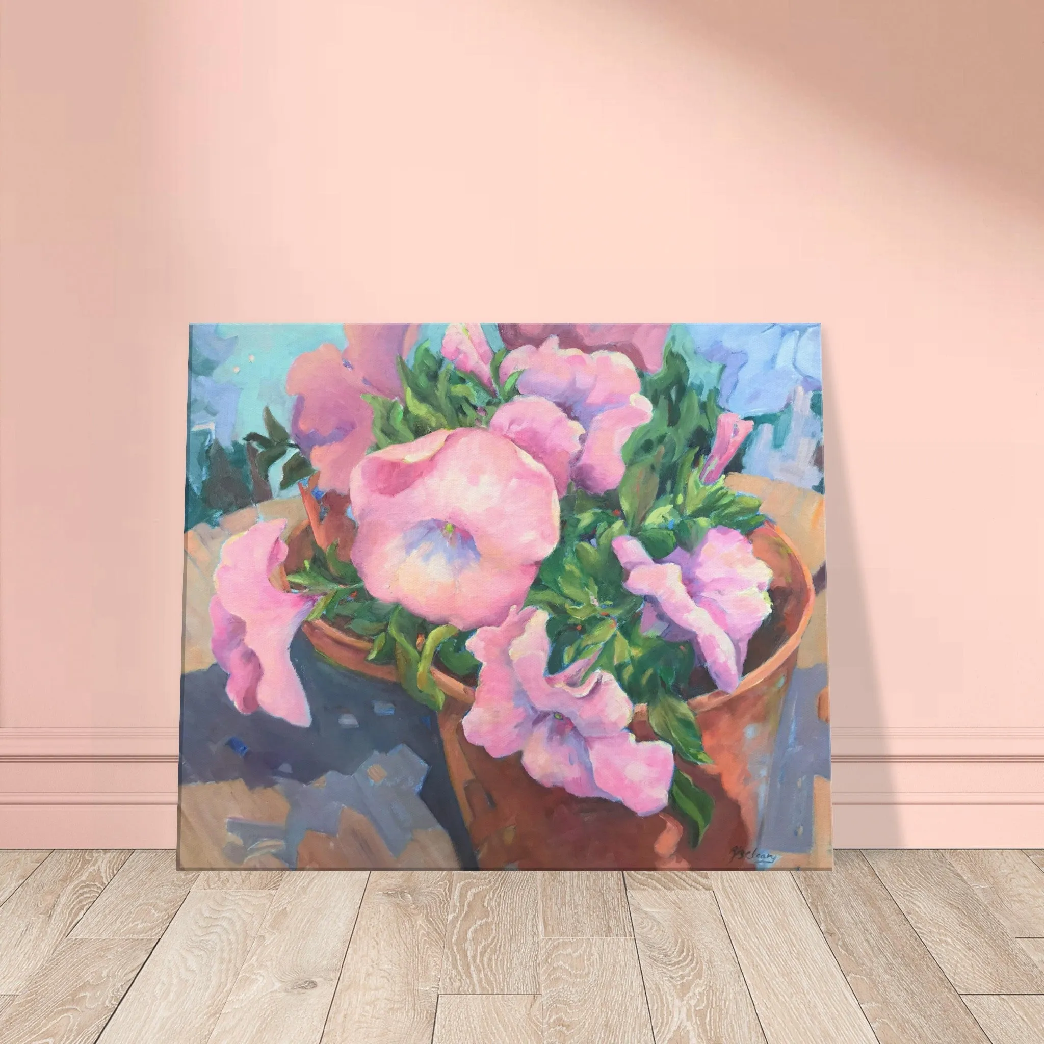 'Pink Petals in Bloom Floral I 20x24 inch Art Print on Canvas I Original Artwork by American Artist Barbara Cleary