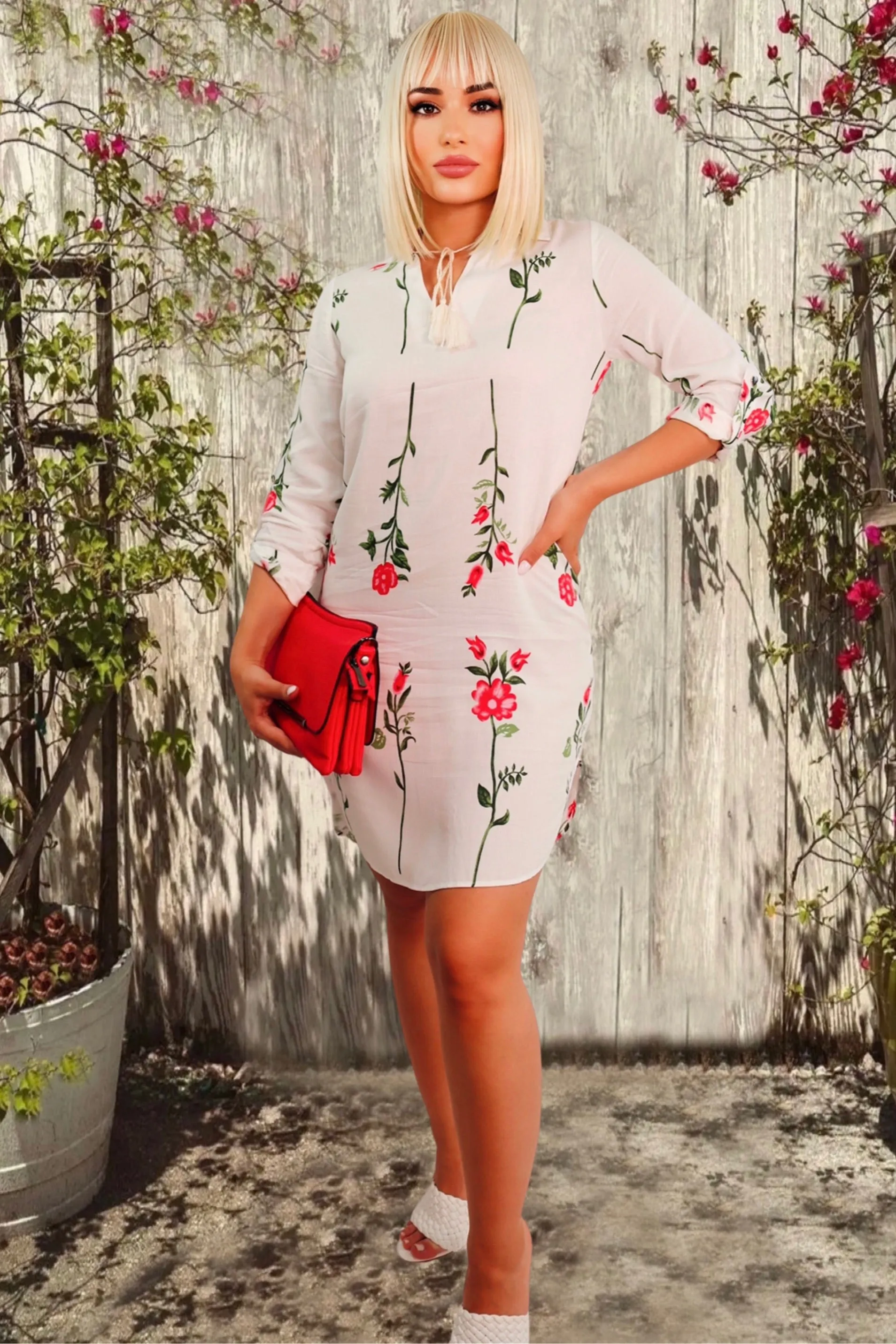 Pure Charm Floral Shirt Dress (White Multi)