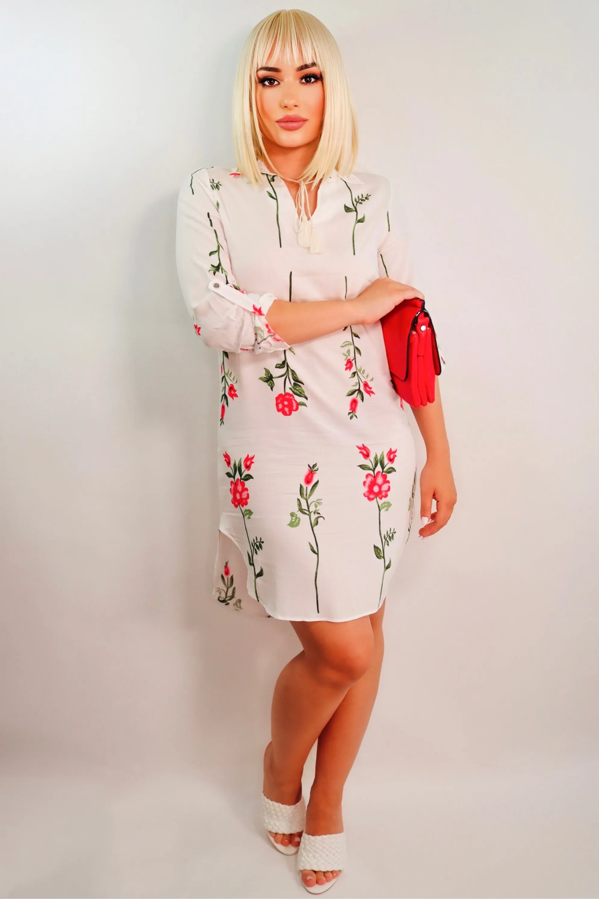Pure Charm Floral Shirt Dress (White Multi)