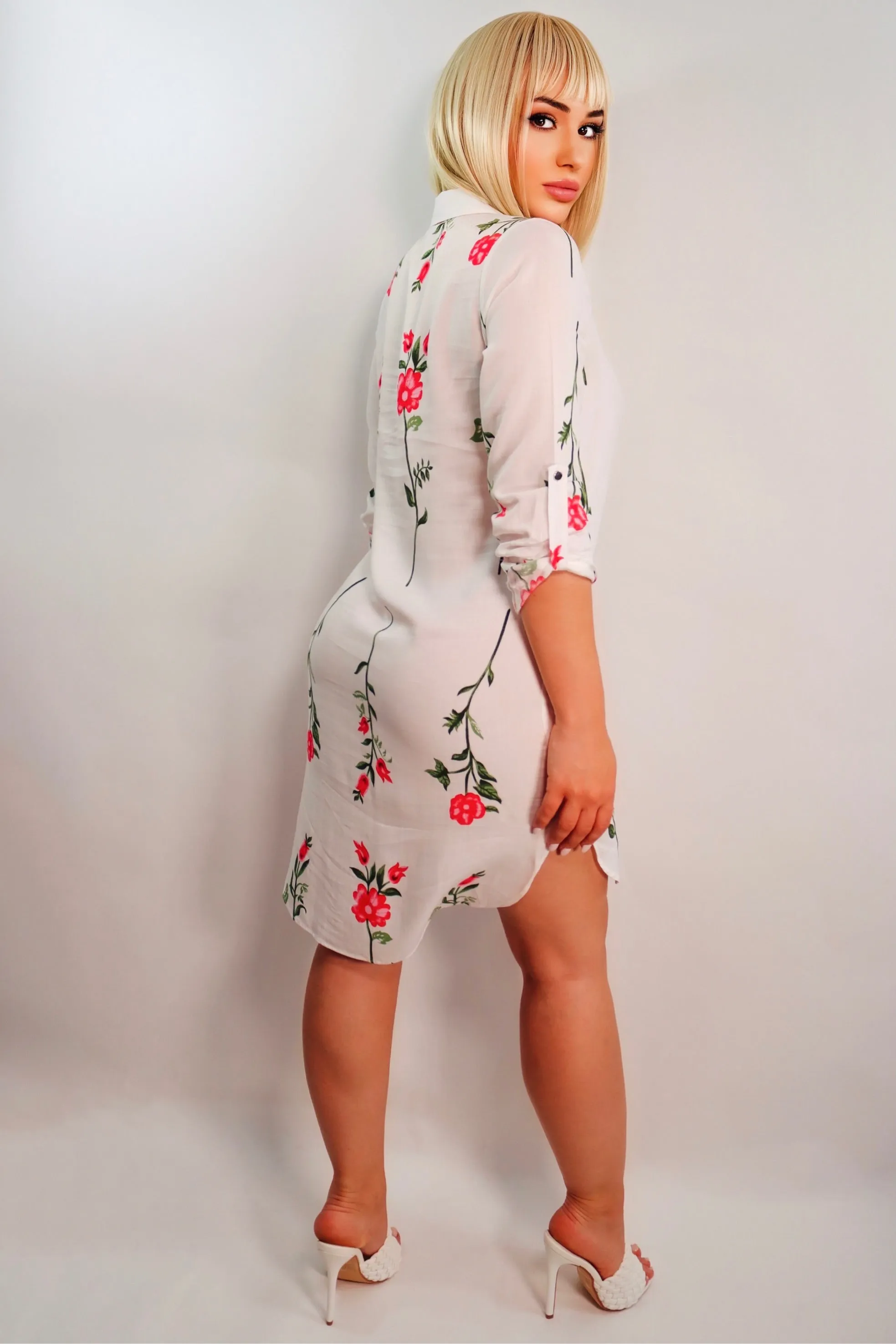 Pure Charm Floral Shirt Dress (White Multi)