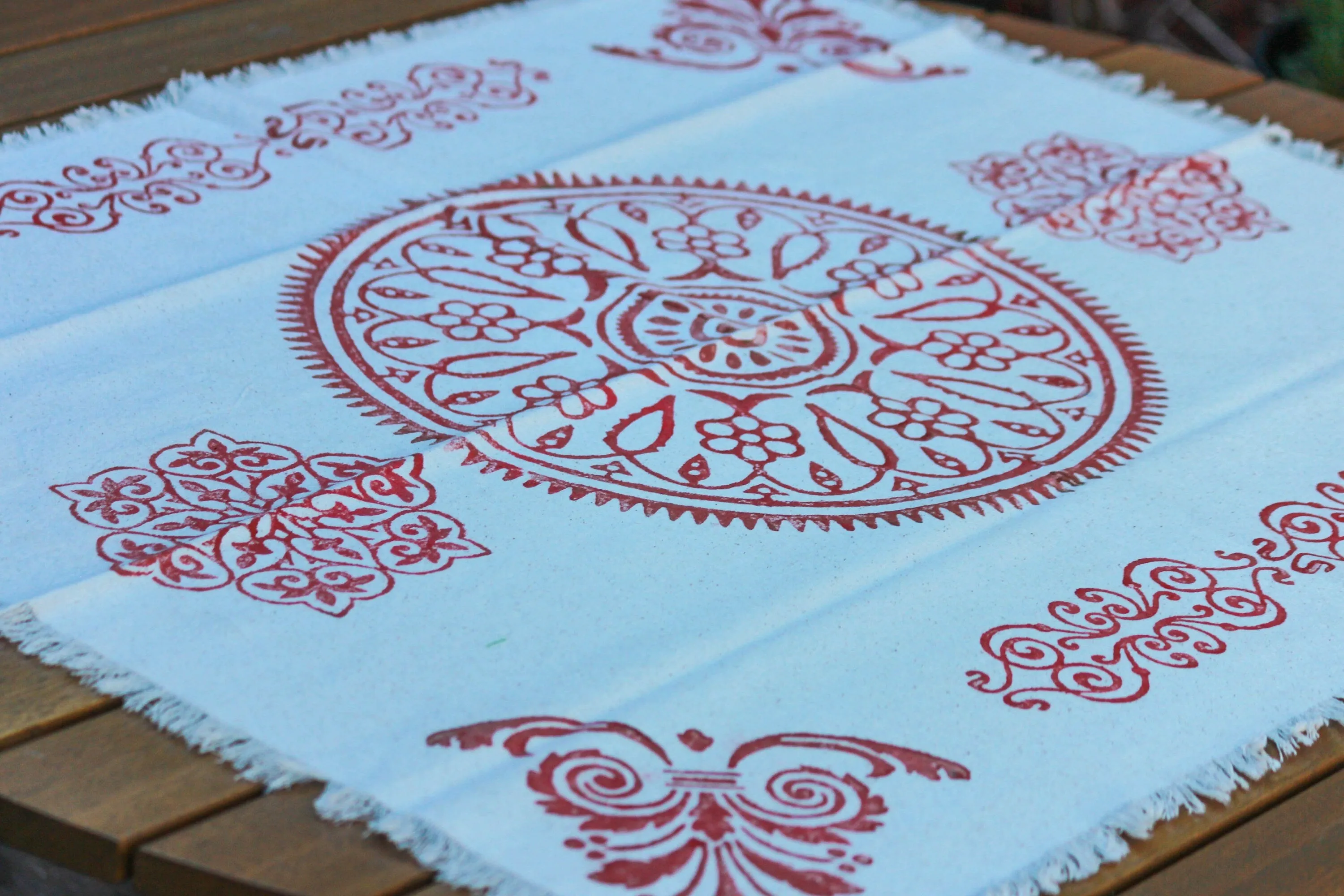 Red Block Printed Table Runner