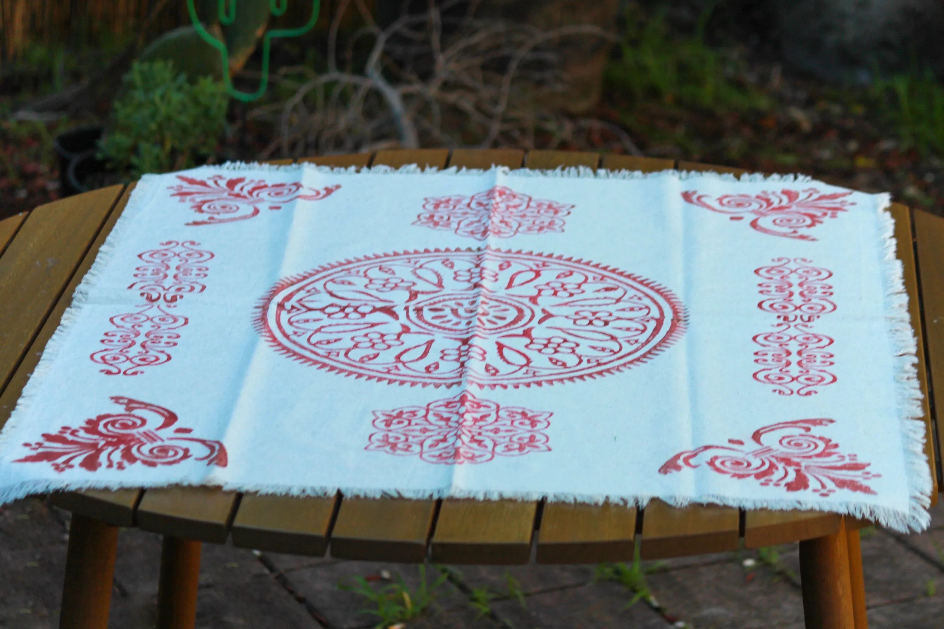 Red Block Printed Table Runner