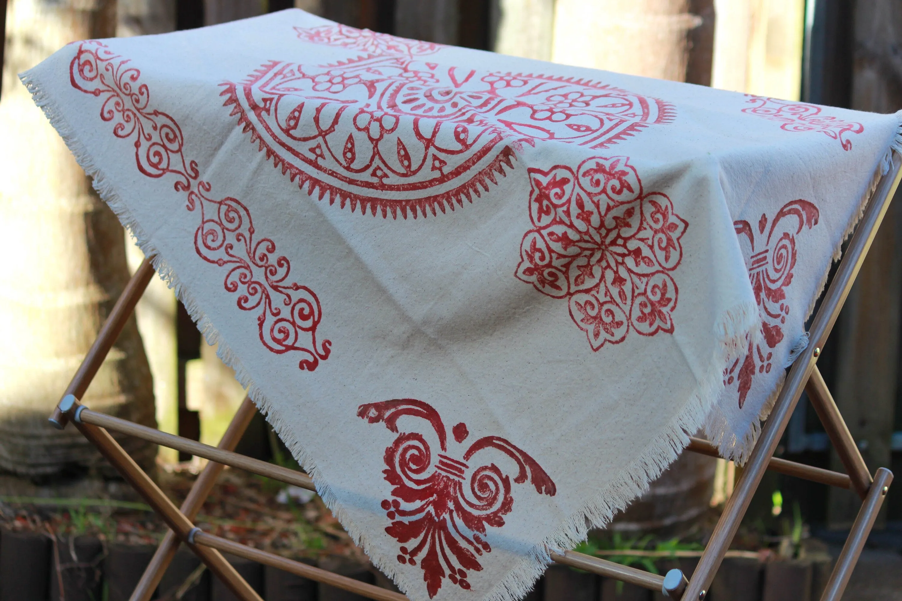 Red Block Printed Table Runner
