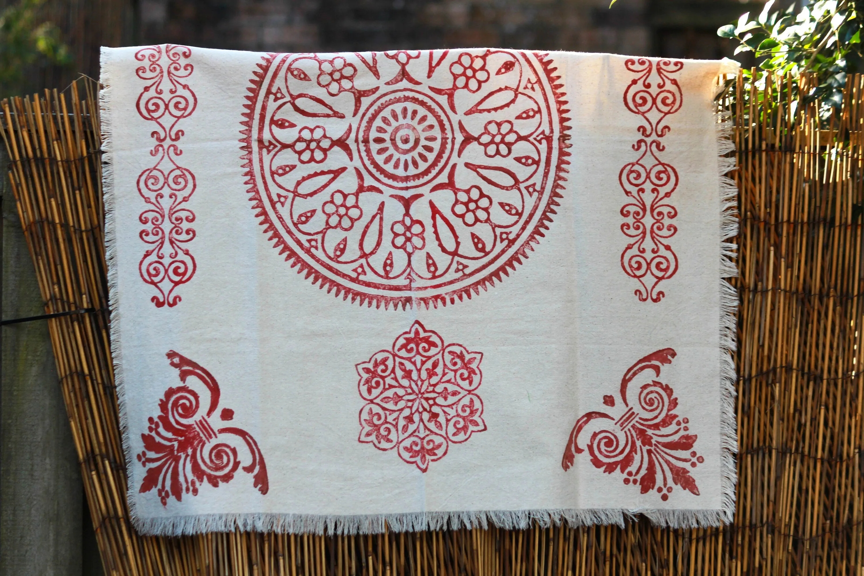 Red Block Printed Table Runner