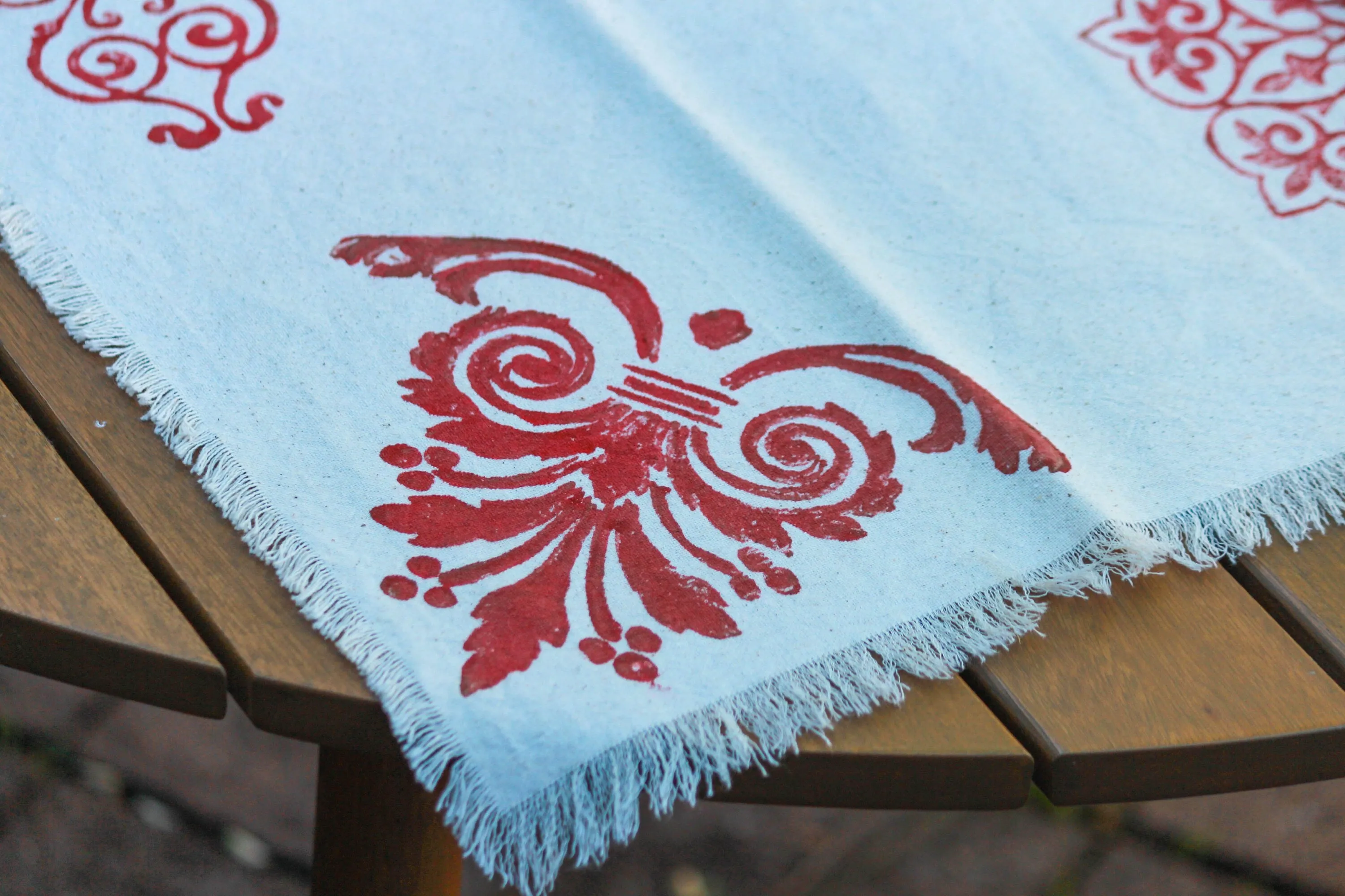 Red Block Printed Table Runner