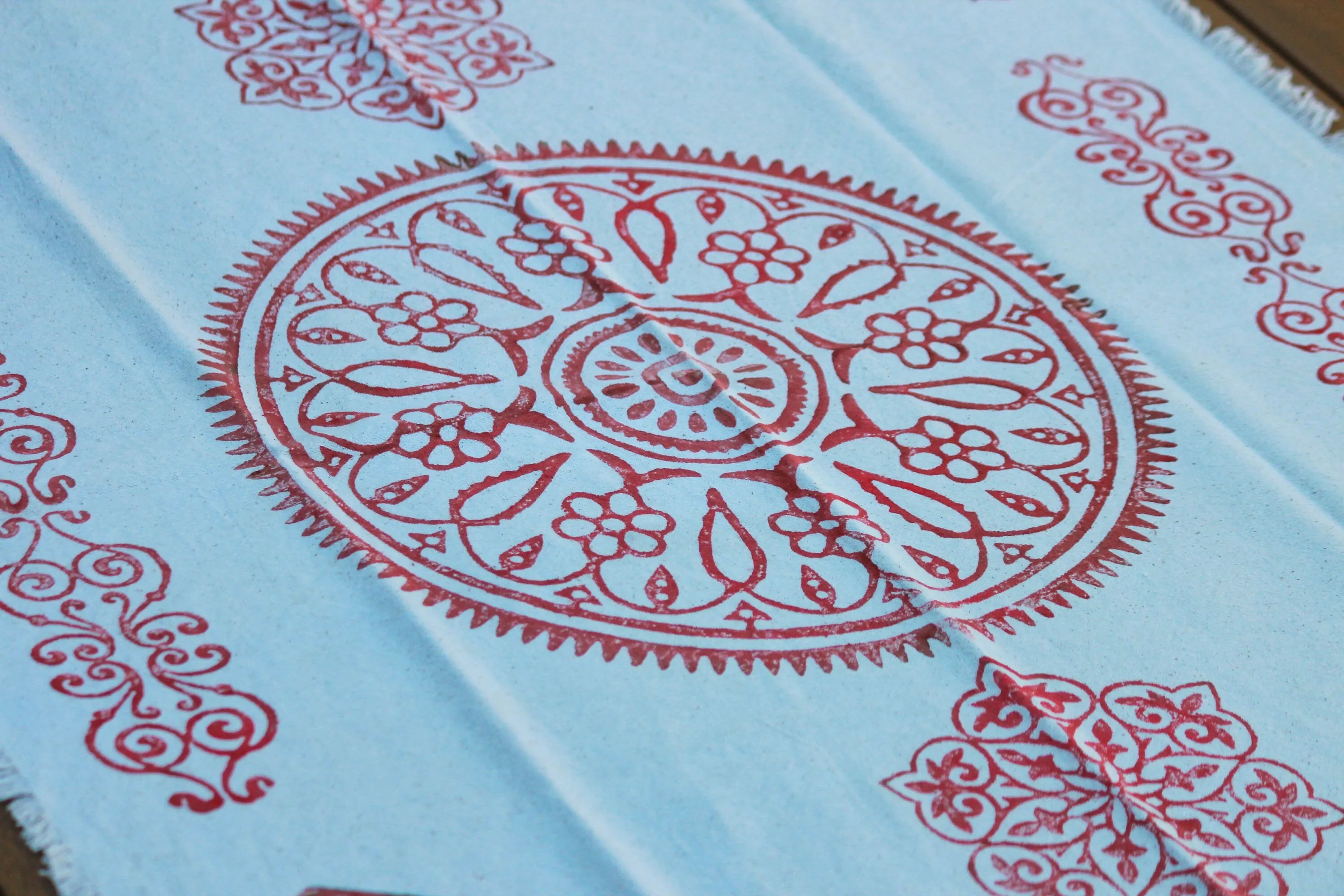 Red Block Printed Table Runner
