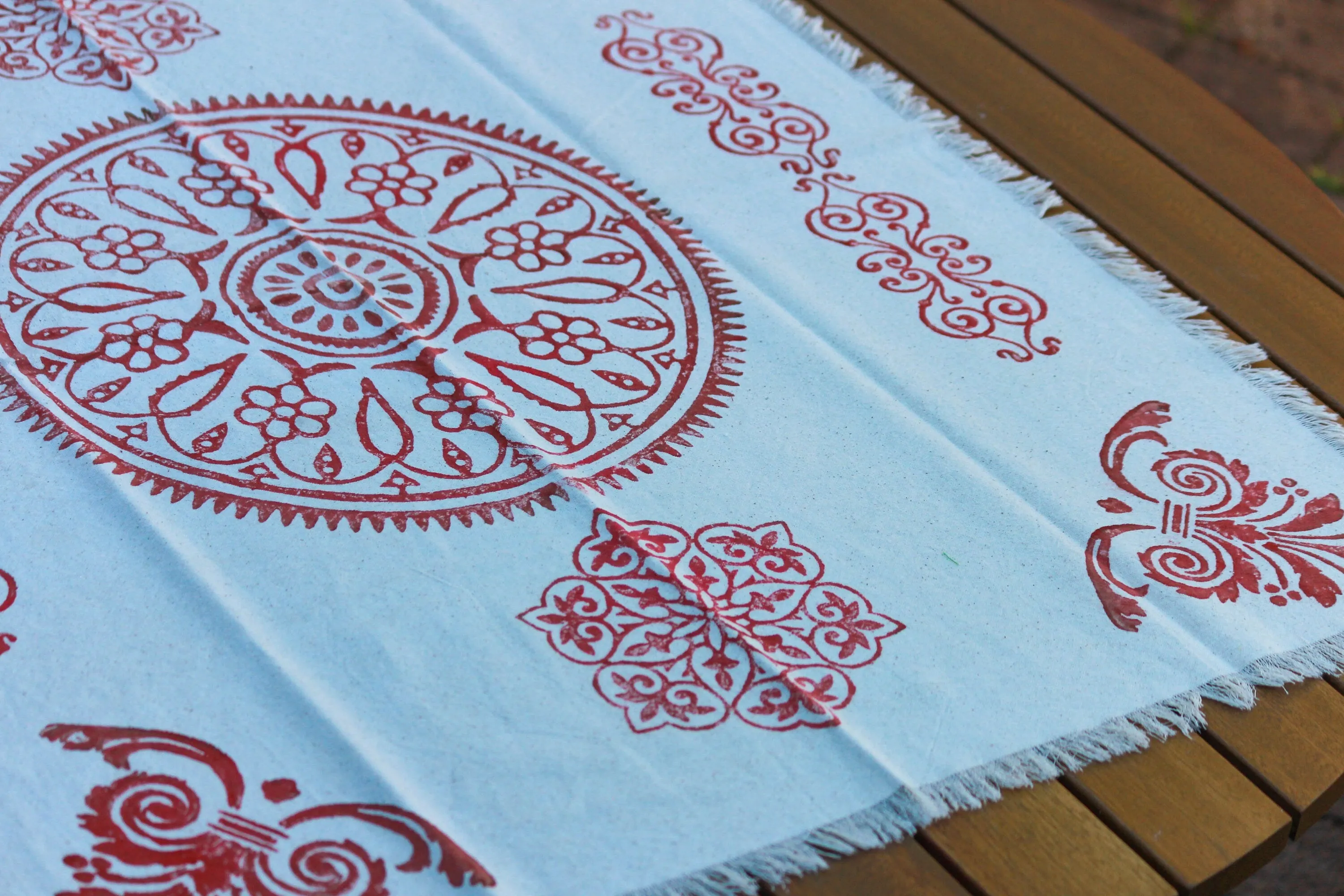 Red Block Printed Table Runner
