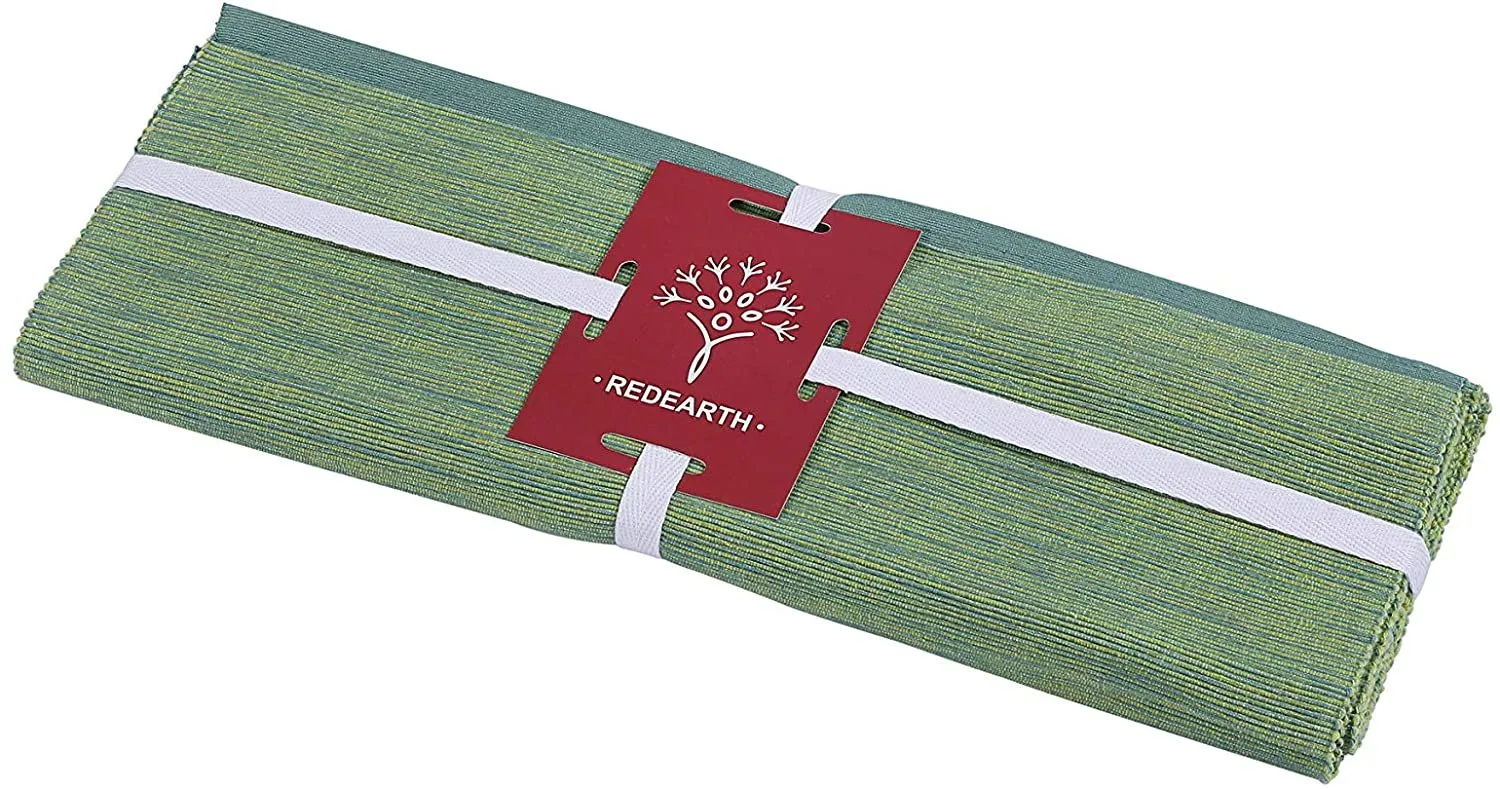  REDEARTH  Christmas Table Runner-Two Tone Thanksgiving Fall Harvest Decor Ribbed Woven Table Linen for Round, Rectangle Dining Table, Coffee Table, Console, Dresser; 100% Cotton (14"x72"; Green)