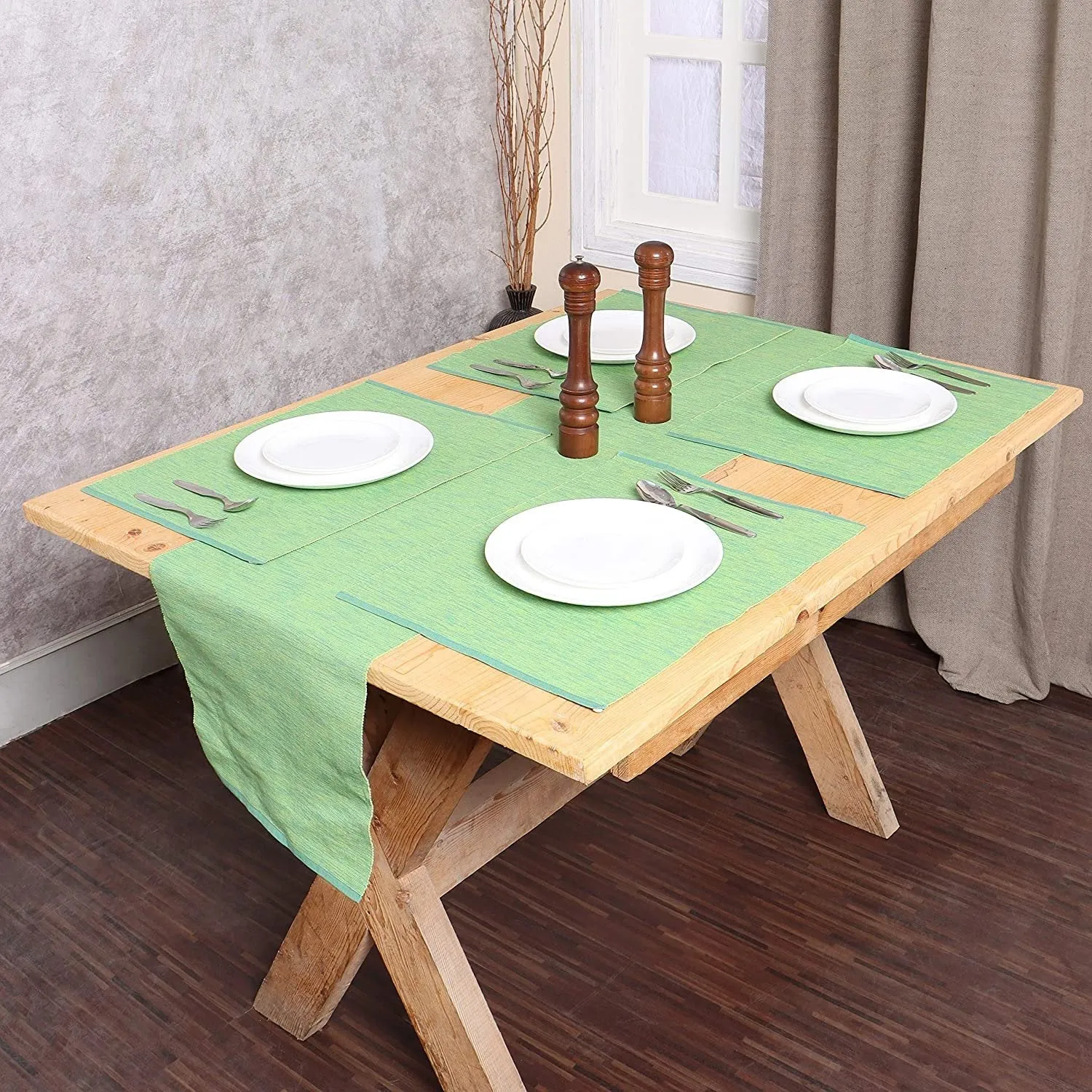  REDEARTH  Christmas Table Runner-Two Tone Thanksgiving Fall Harvest Decor Ribbed Woven Table Linen for Round, Rectangle Dining Table, Coffee Table, Console, Dresser; 100% Cotton (14"x72"; Green)