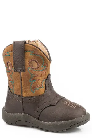 Roper Infant Unisex Cowbabies Daniel Dark Brown/Tan Faux Leather Cowboy Boots