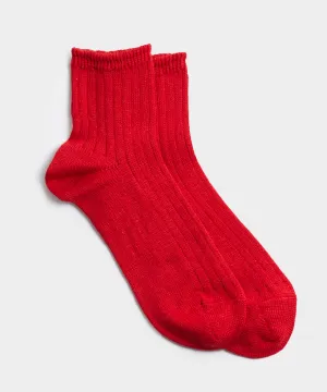 RoToTo Linen Cotton Ribbed Ankle Sock in Red