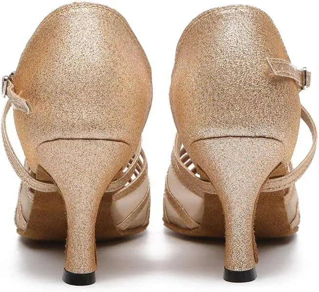 SWDZM Women's Ballroom Dance Shoes Latin Salsa Bachata Professional Performance Sparkly Dancing Shoes,Model YCL510