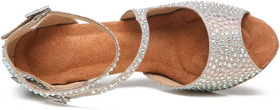 SWDZM Women's Latin Dance Shoes Peep-Toe Ballroom Salsa Chacha Performance Practice Dancing Shoes,Model-YCL522