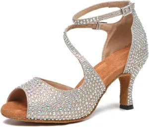SWDZM Women's Latin Dance Shoes Peep-Toe Ballroom Salsa Chacha Performance Practice Dancing Shoes,Model-YCL522