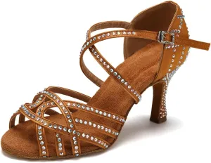 SWDZM Women's Latin Dance Shoes Rhinestone Ballroom Salsa Chacha Professional Performance Practice Dancing Shoes,Model YCL483