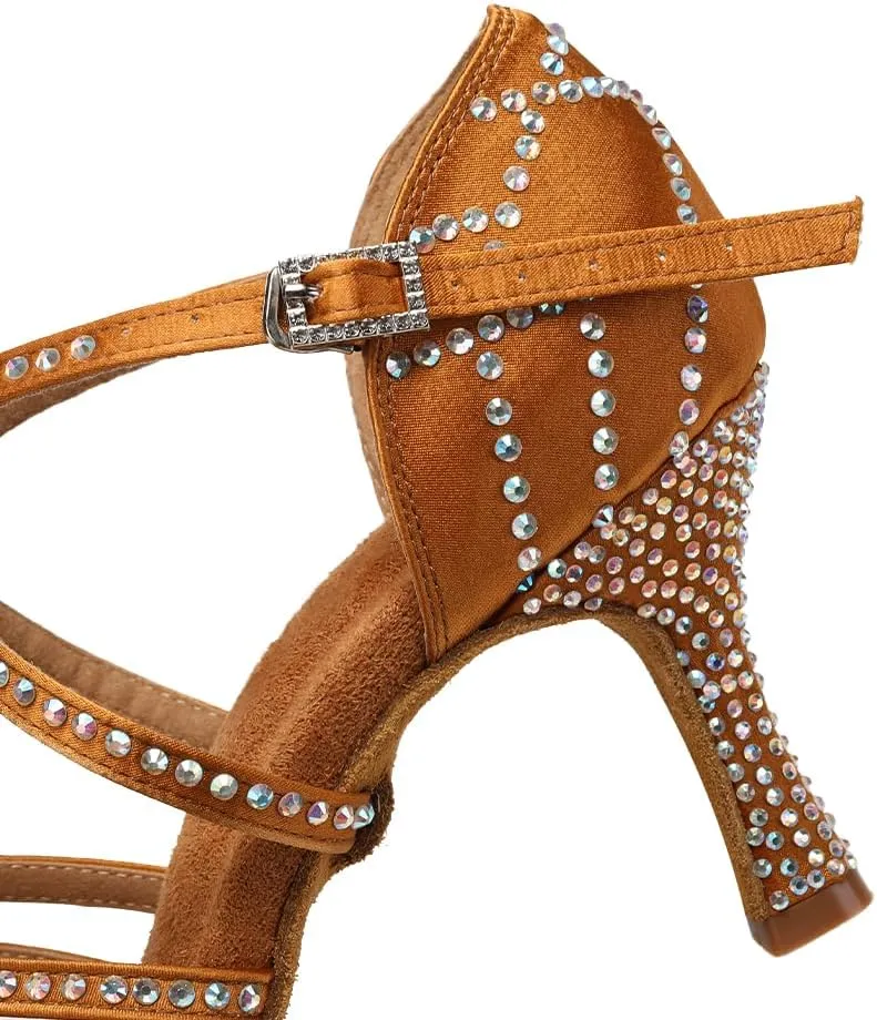 SWDZM Women's Latin Dance Shoes Rhinestone Ballroom Salsa Chacha Professional Performance Practice Dancing Shoes,Model YCL483