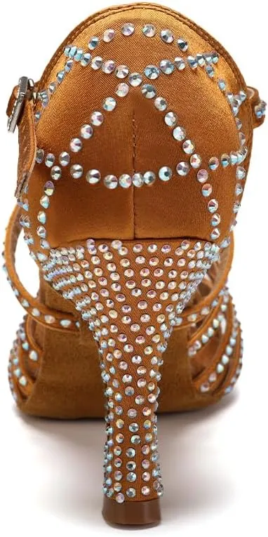 SWDZM Women's Latin Dance Shoes Rhinestone Ballroom Salsa Chacha Professional Performance Practice Dancing Shoes,Model YCL483