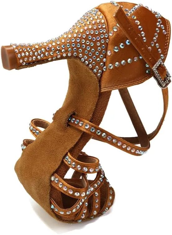 SWDZM Women's Latin Dance Shoes Rhinestone Ballroom Salsa Chacha Professional Performance Practice Dancing Shoes,Model YCL483