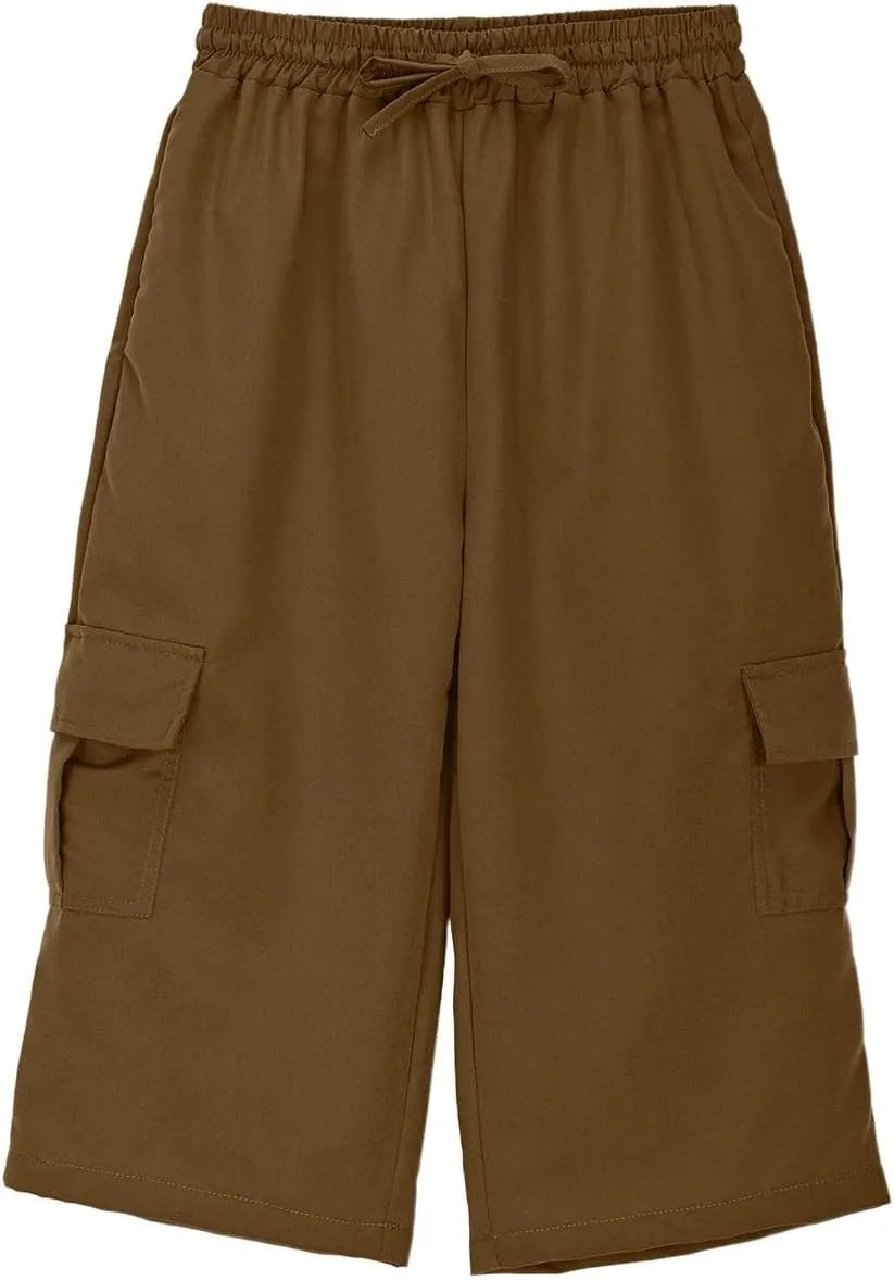 Teen Boys Skinny Cargo 3/4 Pants Fit Drawsting Straight Elastic Waist Casual Slimming Pants Solid Daily Trousers Pockets