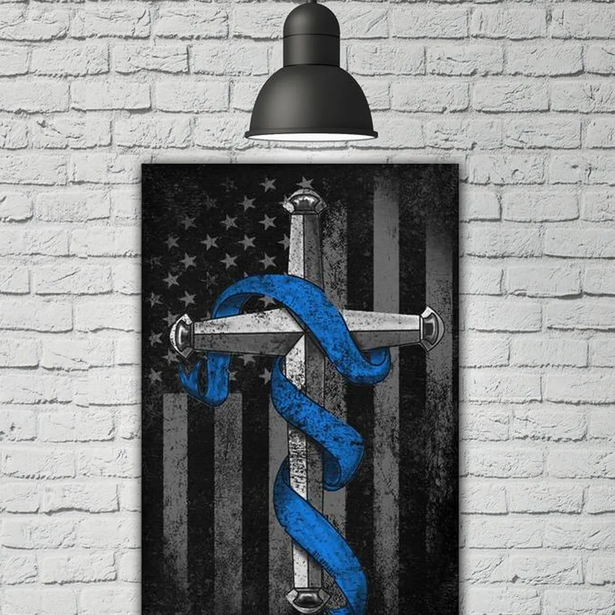 Thin Blue Line Cross Canvas