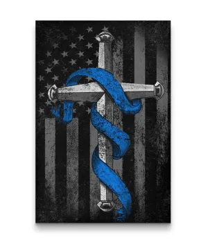 Thin Blue Line Cross Canvas