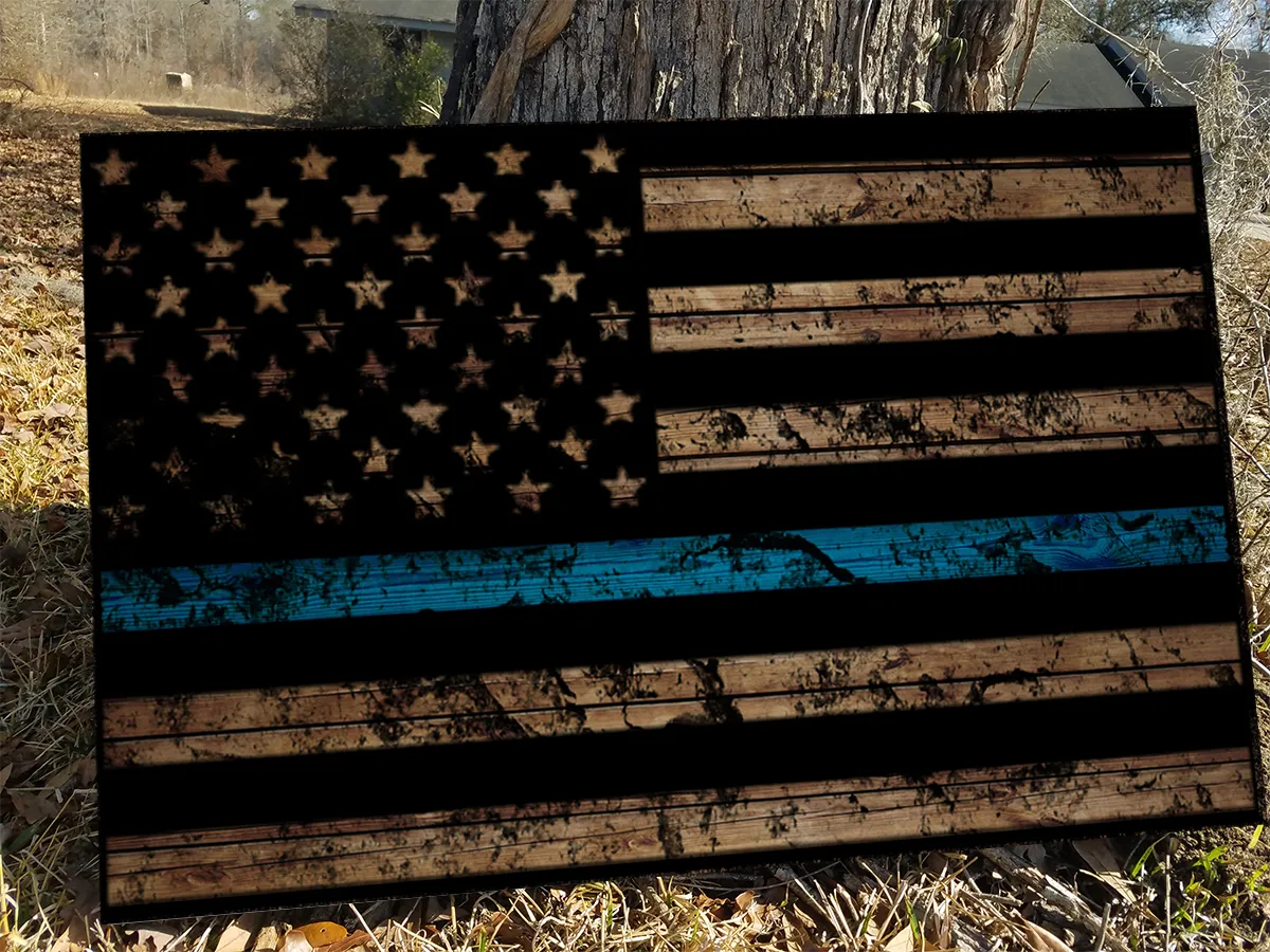 Thin Blue Line Woodgrain Canvas