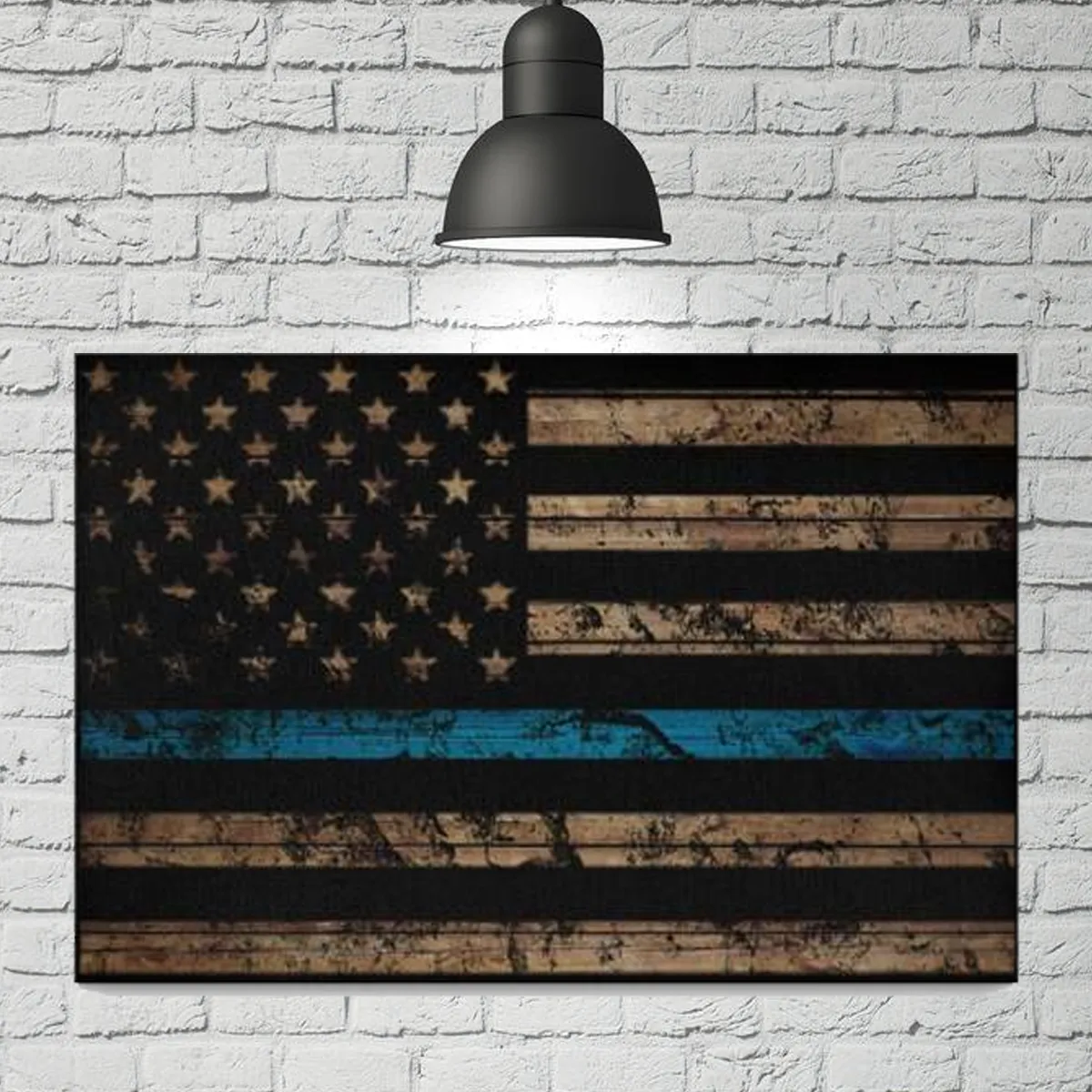 Thin Blue Line Woodgrain Canvas