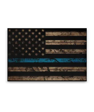 Thin Blue Line Woodgrain Canvas