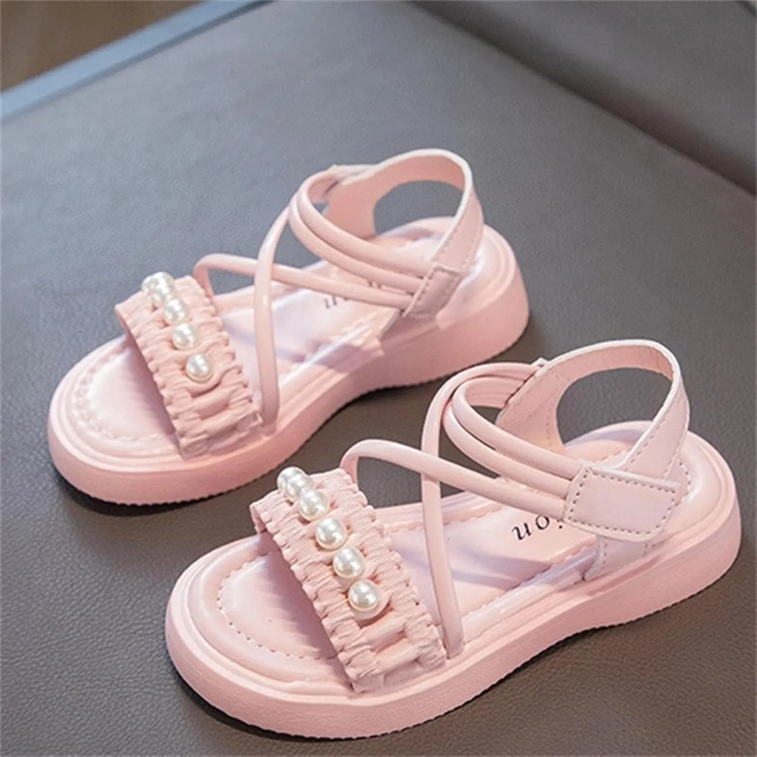Toddler Baby Girls Open Toe Sandals Cute Pearl Flower Princess Flat Shoes Kids Girls Summer Mary Jane Shoes Sandals