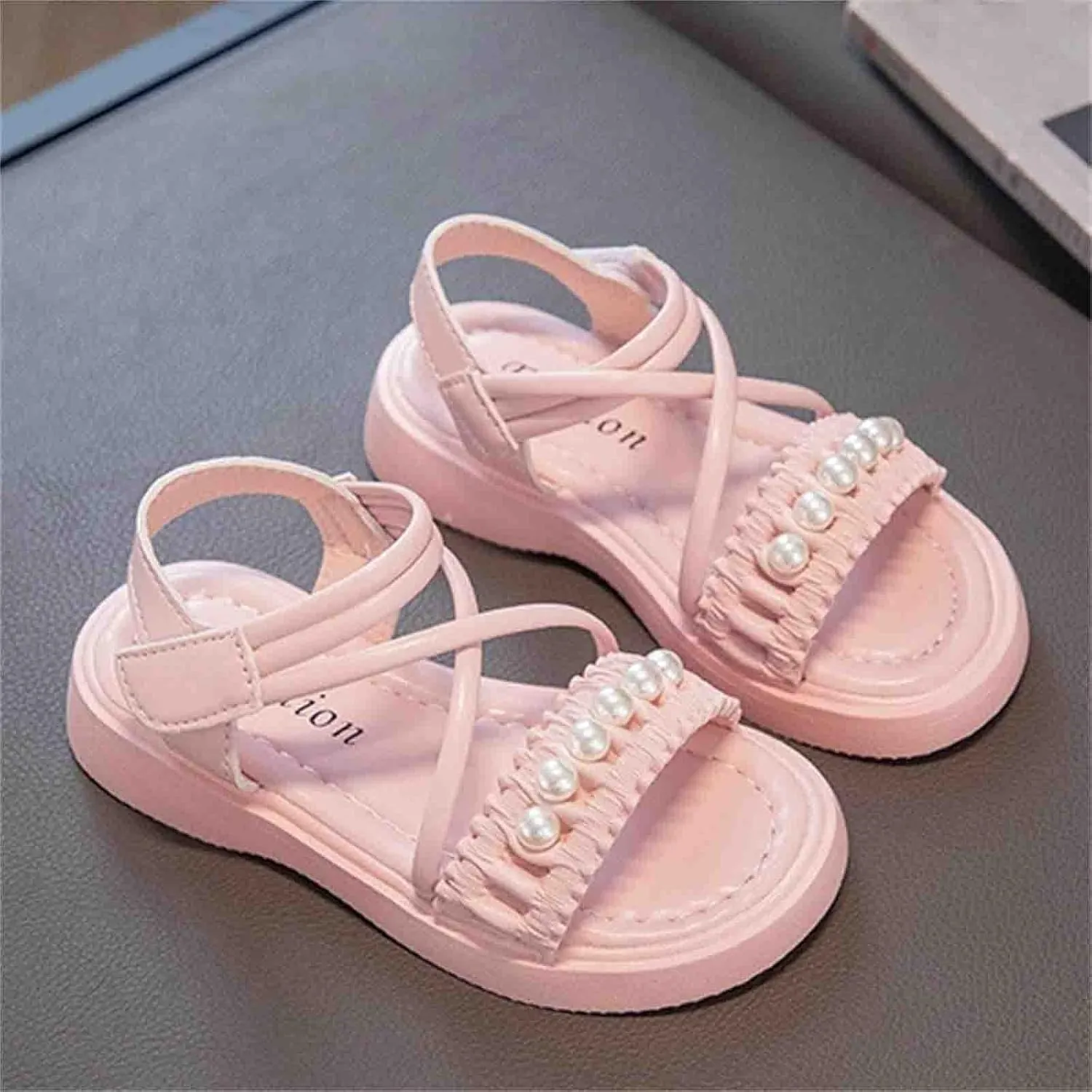 Toddler Baby Girls Open Toe Sandals Cute Pearl Flower Princess Flat Shoes Kids Girls Summer Mary Jane Shoes Sandals