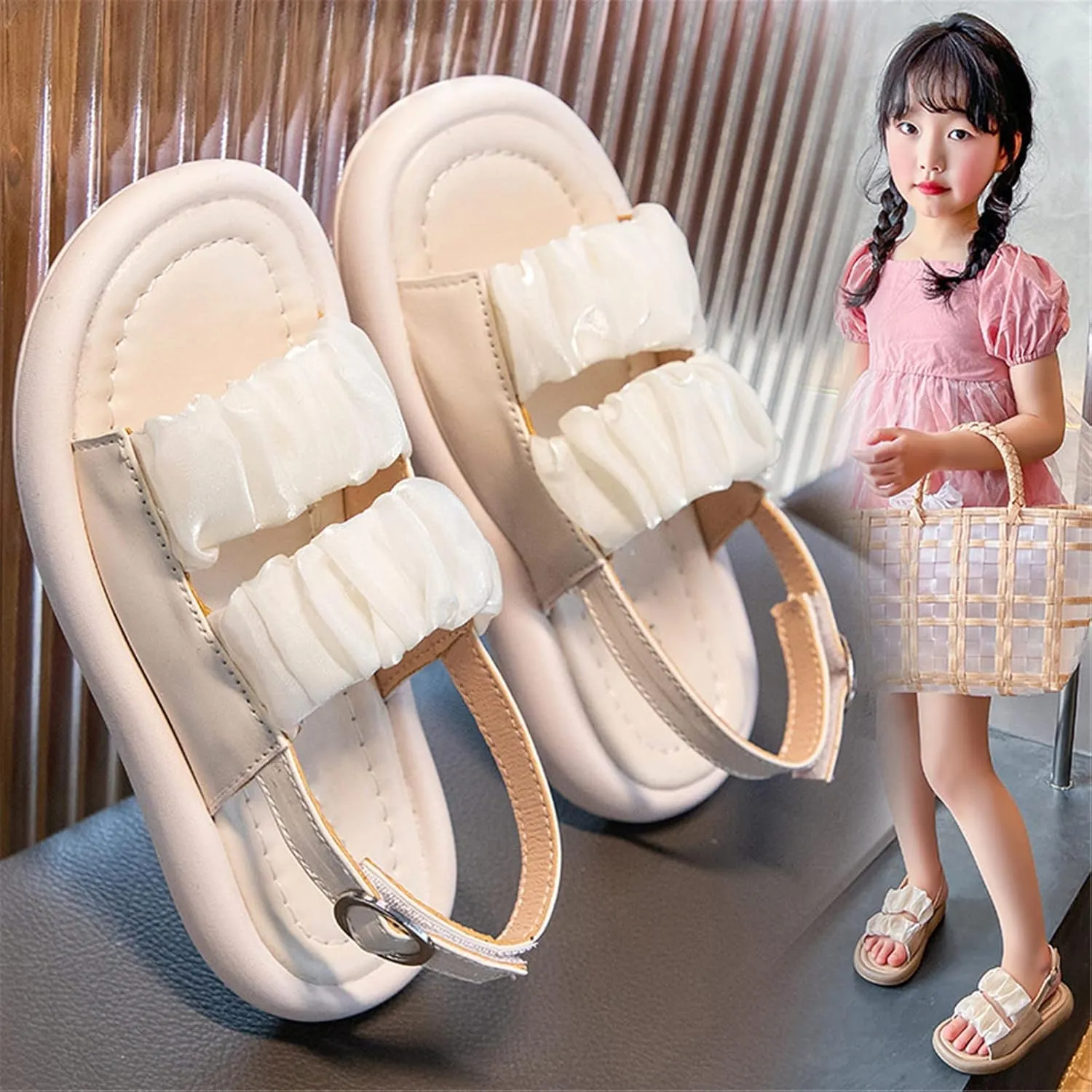 Toddler Baby Girls Summer Sandals Open Toe Lace Dress Flat Shoes Adjustable Ankle Strap Newborn The First Pair Of Shoes