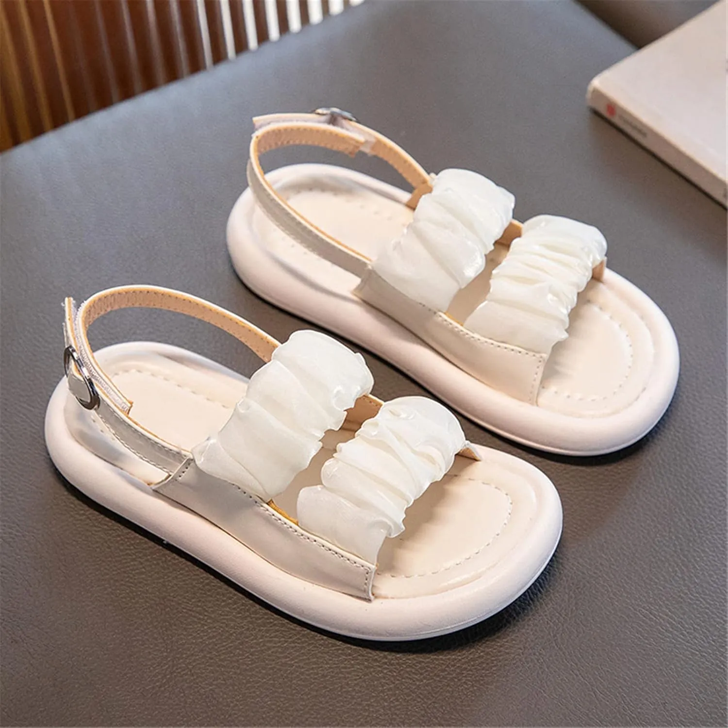 Toddler Baby Girls Summer Sandals Open Toe Lace Dress Flat Shoes Adjustable Ankle Strap Newborn The First Pair Of Shoes