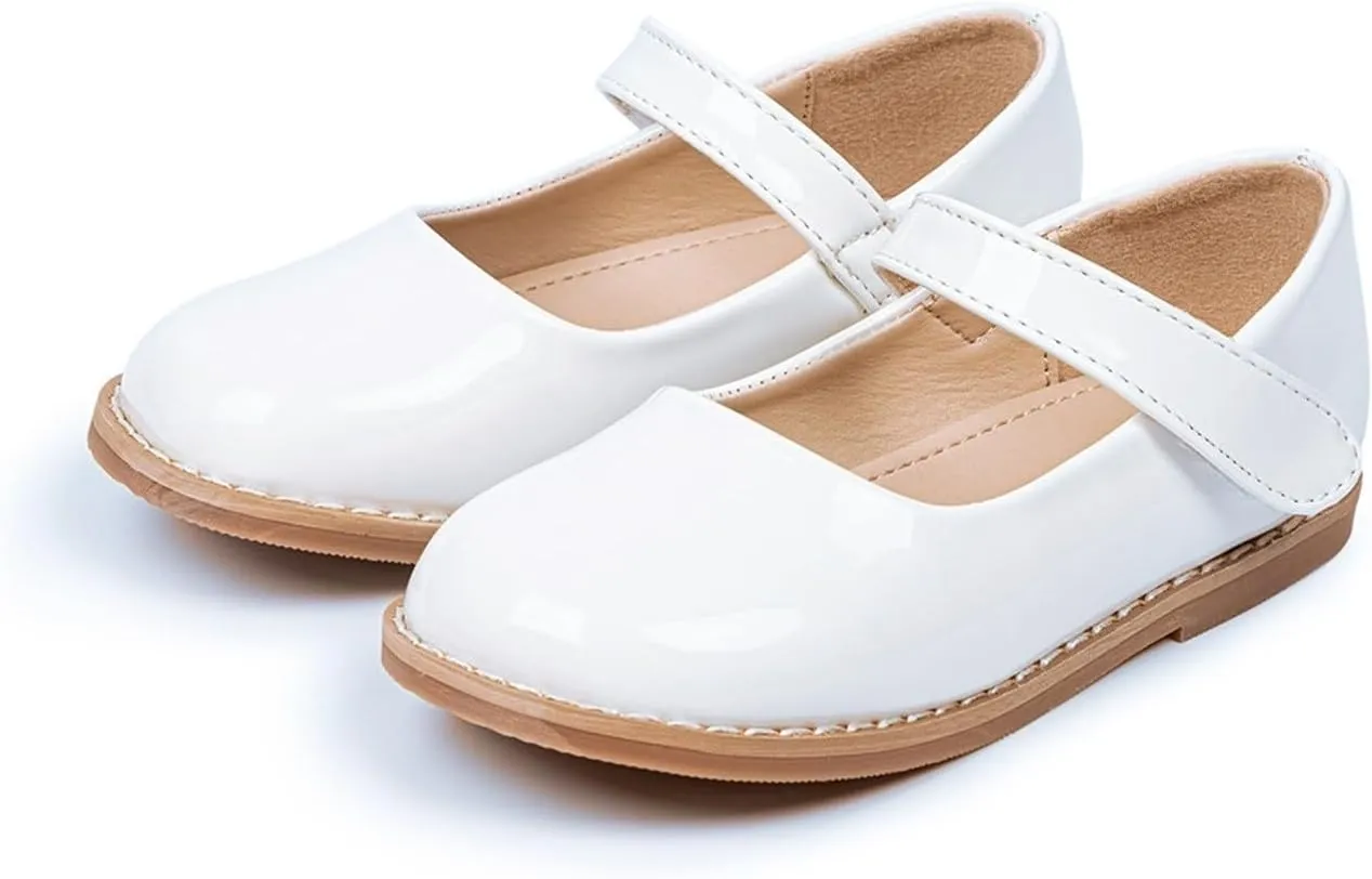 Toddler Girls Mary Jane Dress Shoes Ballet Flat Little Girls Soft Leather Slip-On Girls Slippers Light up