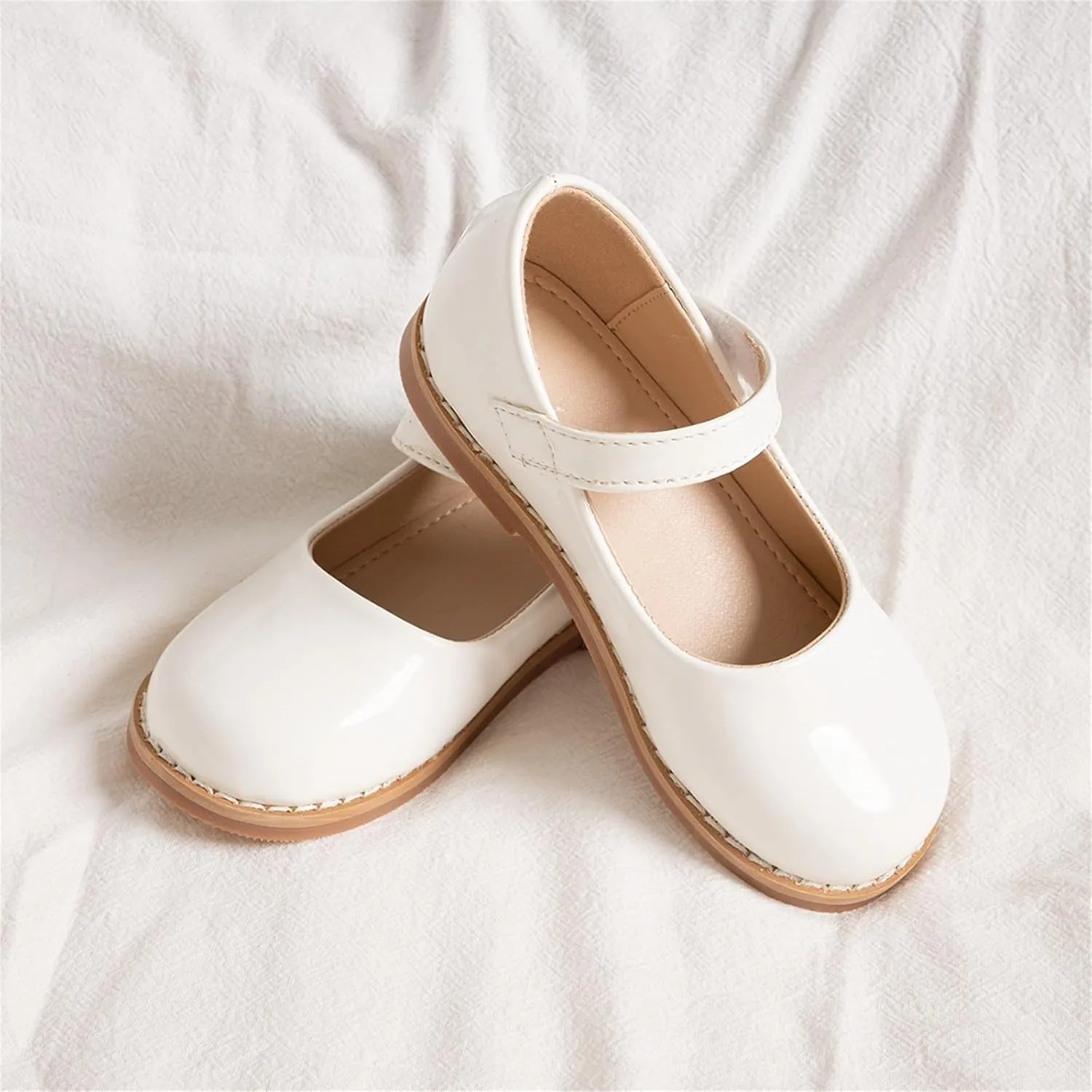 Toddler Girls Mary Jane Dress Shoes Ballet Flat Little Girls Soft Leather Slip-On Girls Slippers Light up