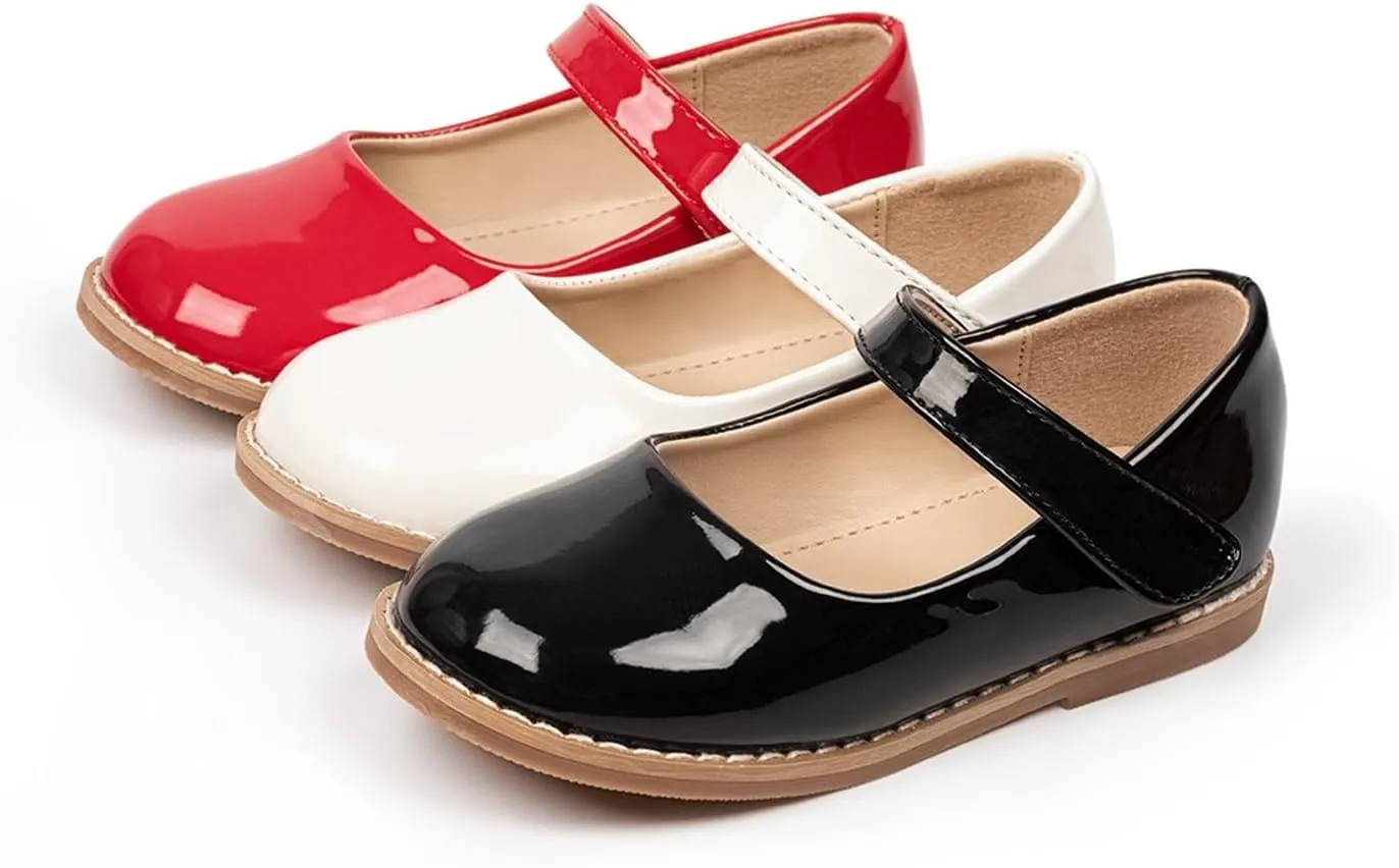 Toddler Girls Mary Jane Dress Shoes Ballet Flat Little Girls Soft Leather Slip-On Girls Slippers Light up