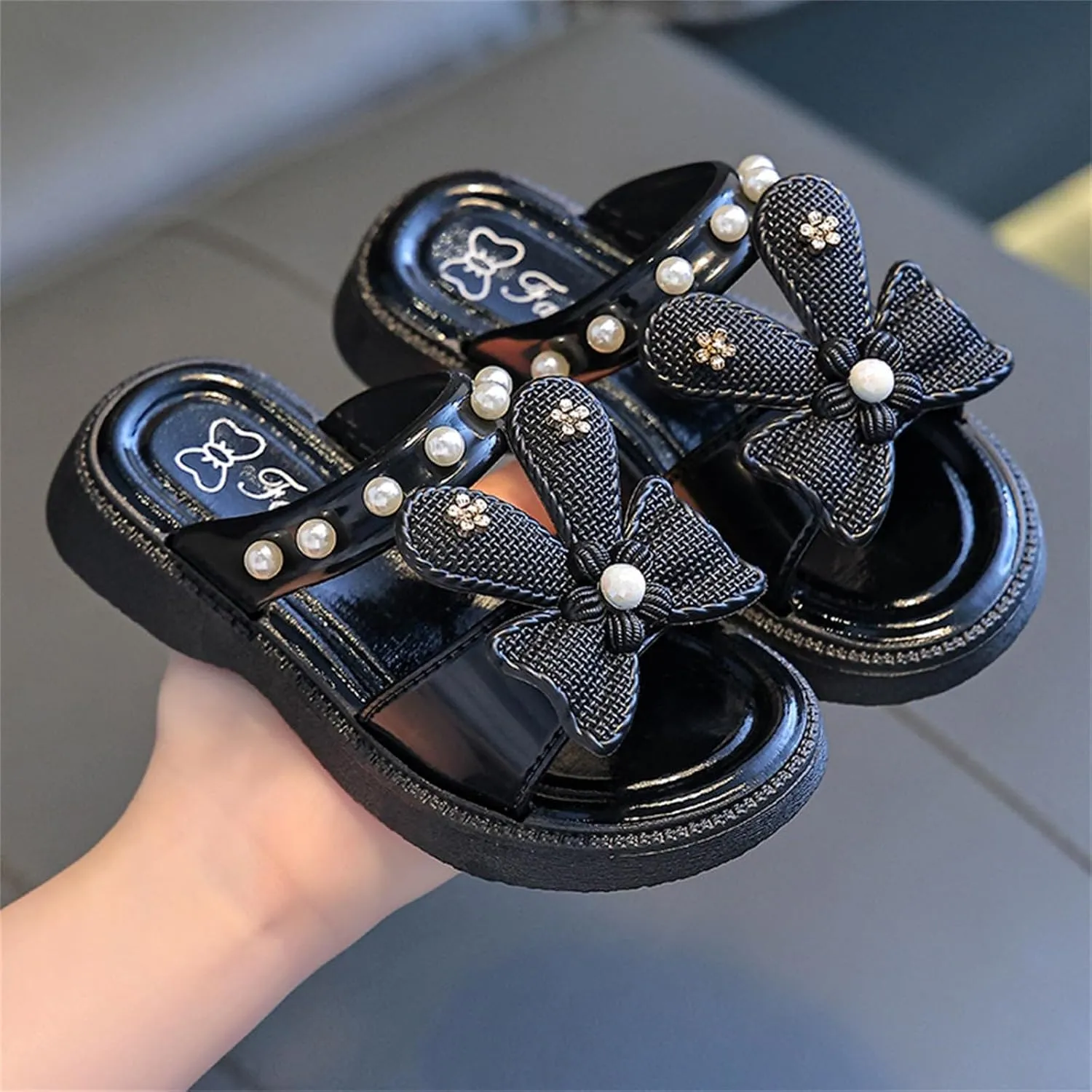 Toddler Sandals Girl Soft Bottom Breathable Bow Tie Pearlr Girls Fashion Beach Slipper Mary Jane Shoes for Girls