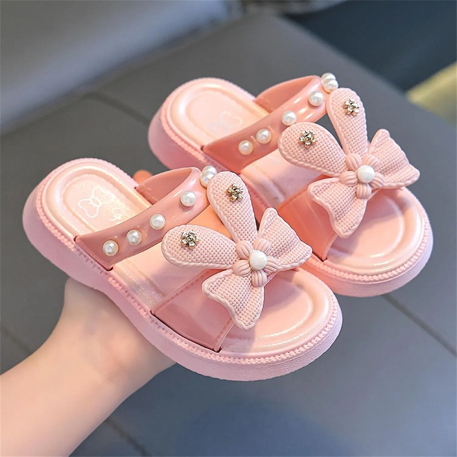 Toddler Sandals Girl Soft Bottom Breathable Bow Tie Pearlr Girls Fashion Beach Slipper Mary Jane Shoes for Girls