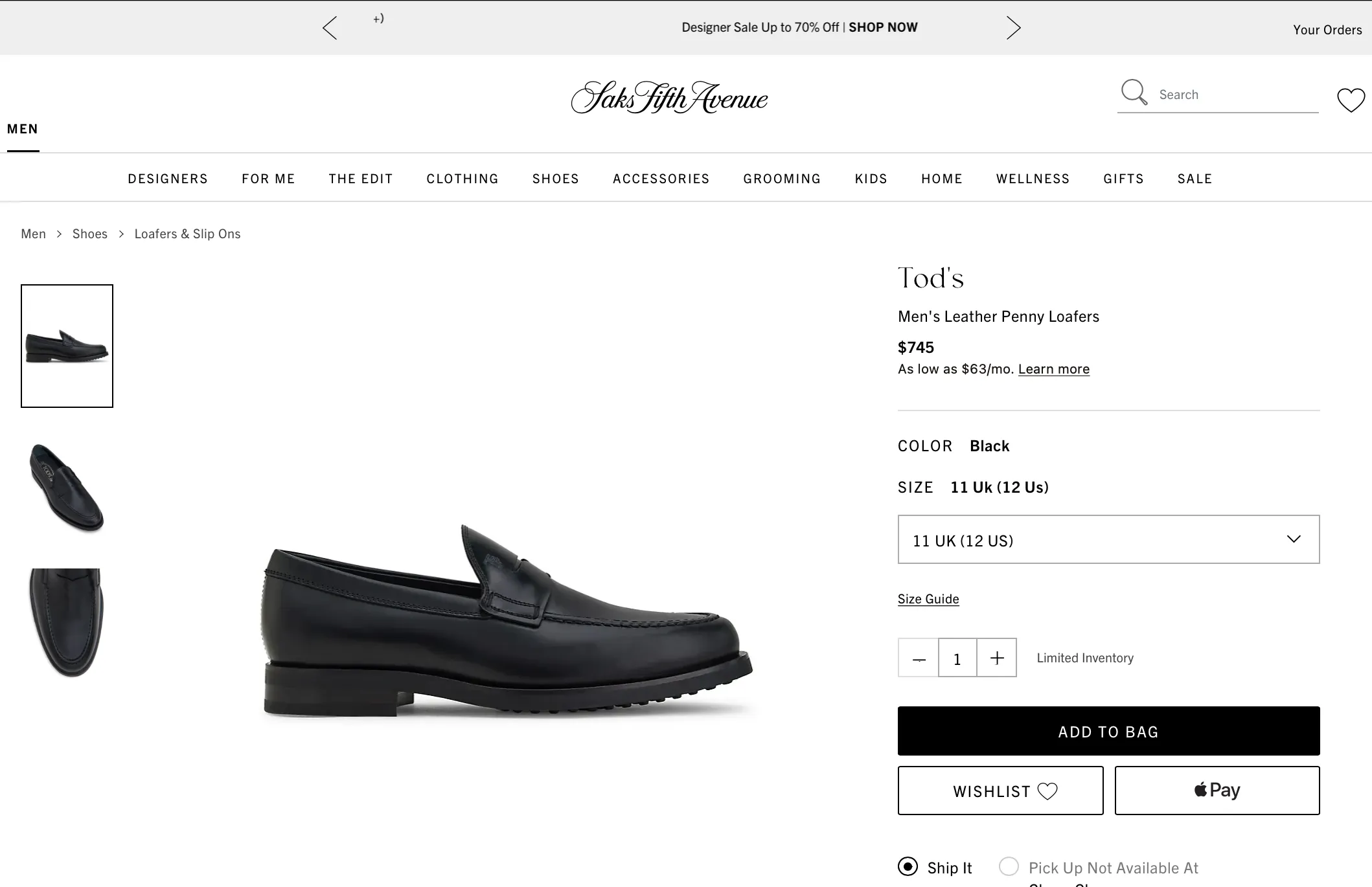 TOD’S - Black Logo Embossed Vamp Penny Loafers - 12 US (11 IT)