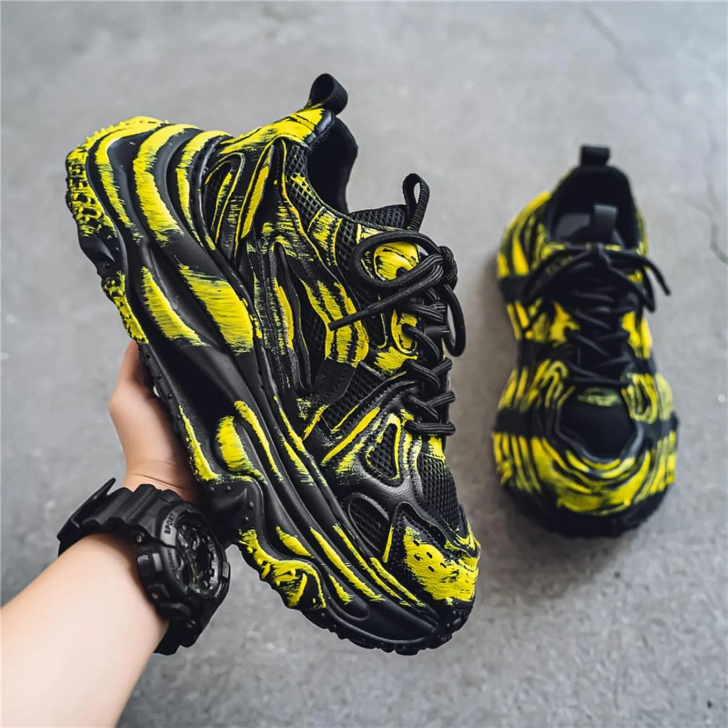 Trend Fashion Breathable Mesh Lace Up Chunky Sneakers for Mens Lightweight Non-Slip Round Toe Casual Outdoor Walking Running Shoes Sport Dad Shoes