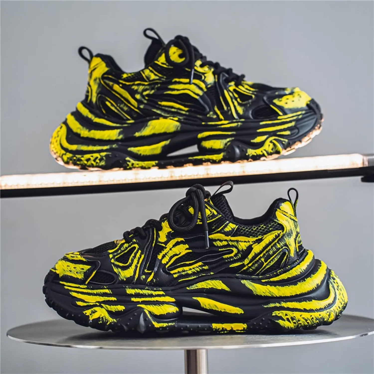 Trend Fashion Breathable Mesh Lace Up Chunky Sneakers for Mens Lightweight Non-Slip Round Toe Casual Outdoor Walking Running Shoes Sport Dad Shoes