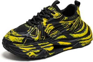Trend Fashion Breathable Mesh Lace Up Chunky Sneakers for Mens Lightweight Non-Slip Round Toe Casual Outdoor Walking Running Shoes Sport Dad Shoes