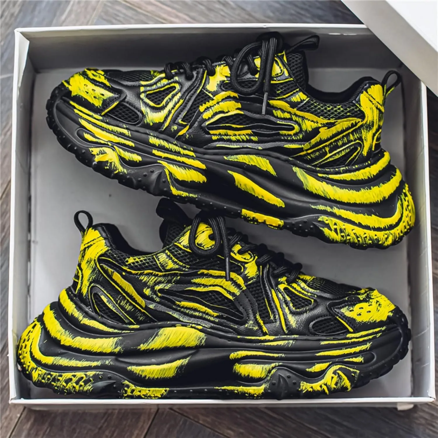 Trend Fashion Breathable Mesh Lace Up Chunky Sneakers for Mens Lightweight Non-Slip Round Toe Casual Outdoor Walking Running Shoes Sport Dad Shoes