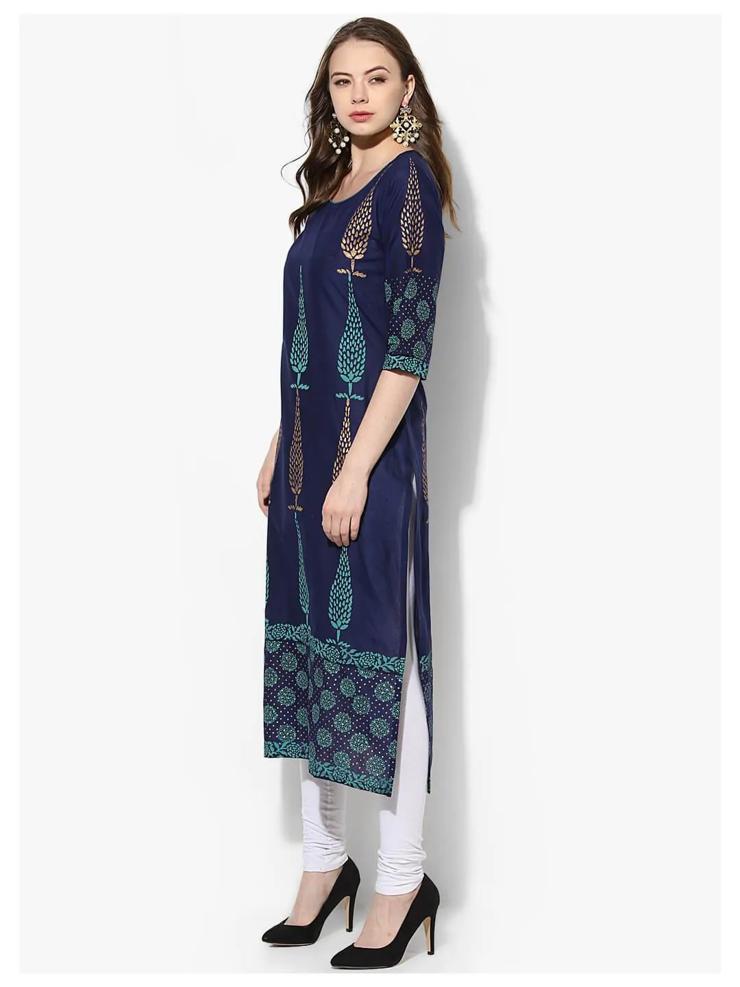 Women Indigo Paisley Ajrakh Hand Block Printed Cotton Kurta - Bhor