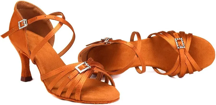 Women Latin Dance Shoes Open Toe Salsa Wedding Party Performence Ballroom Dancing Shoes,Model EM518-5