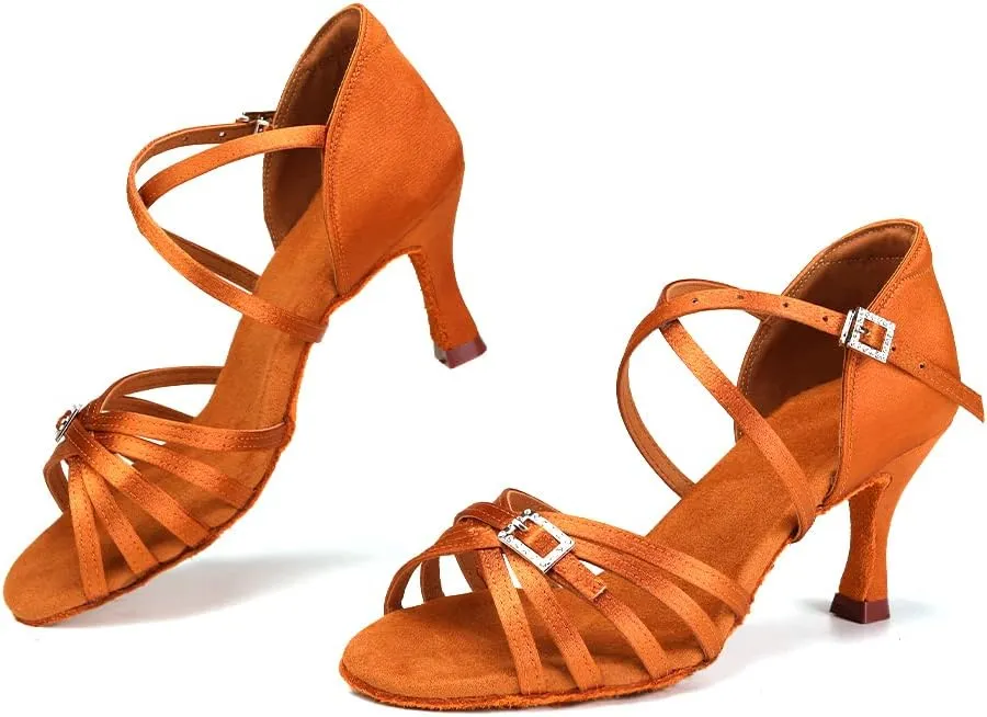 Women Latin Dance Shoes Open Toe Salsa Wedding Party Performence Ballroom Dancing Shoes,Model EM518-5